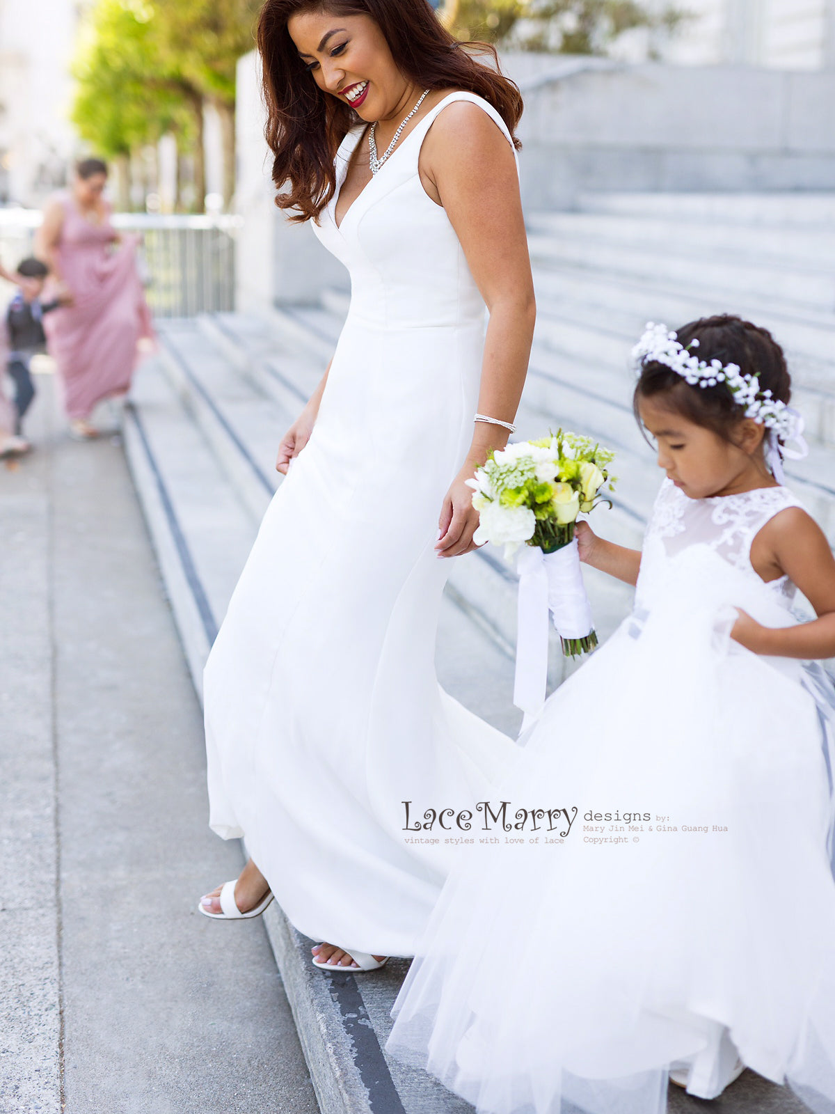 Simple Wedding Dress with Buttons and Small Train