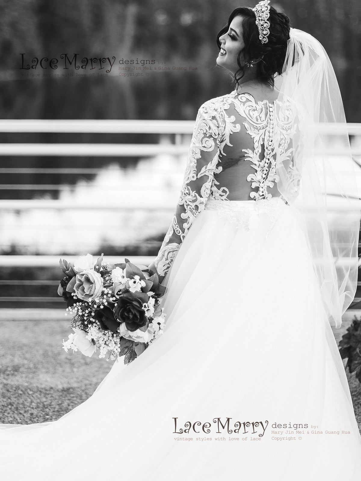 Lace Bridal Wedding Dress with Removable Over Skirt