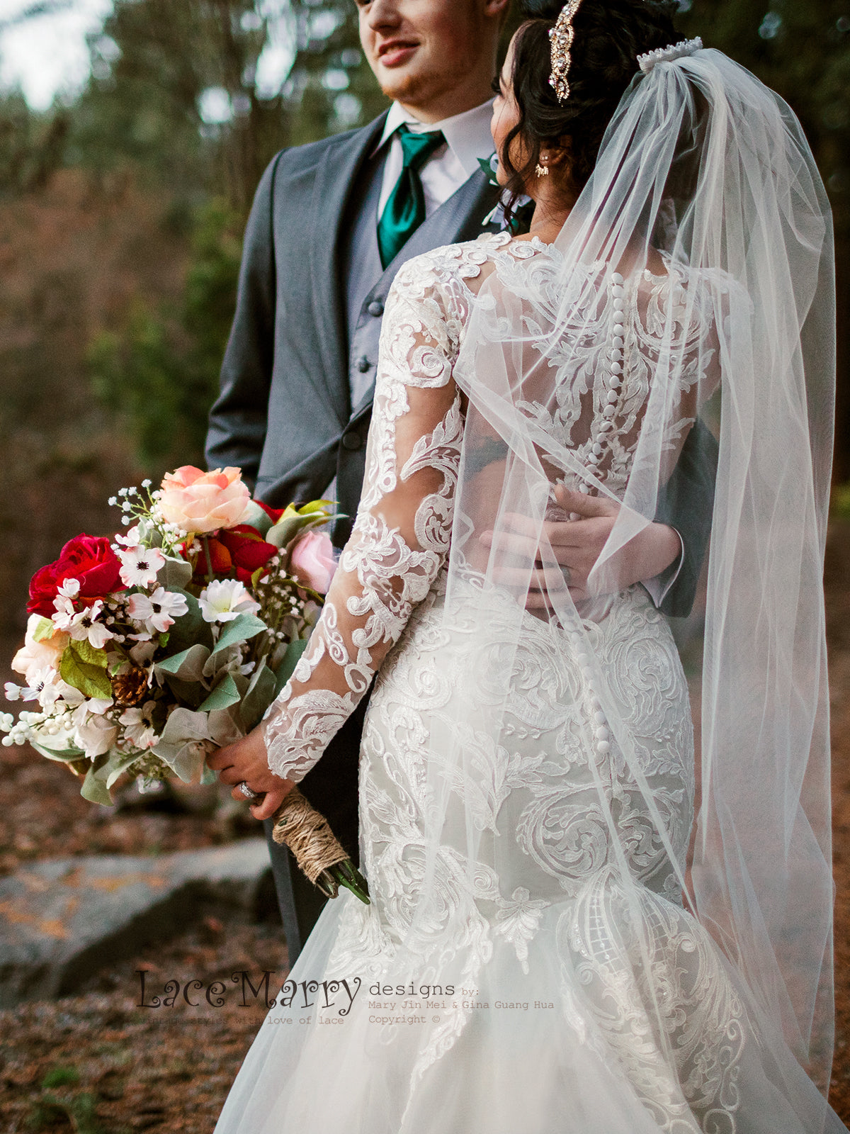 Mermaid Style Lace Wedding Dress with Long Lacy Sleeves
