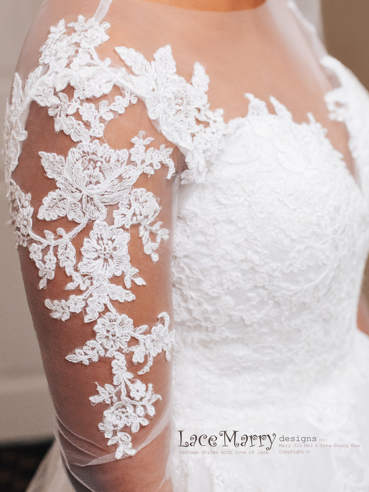 Transparent Neckline Wedding Gown