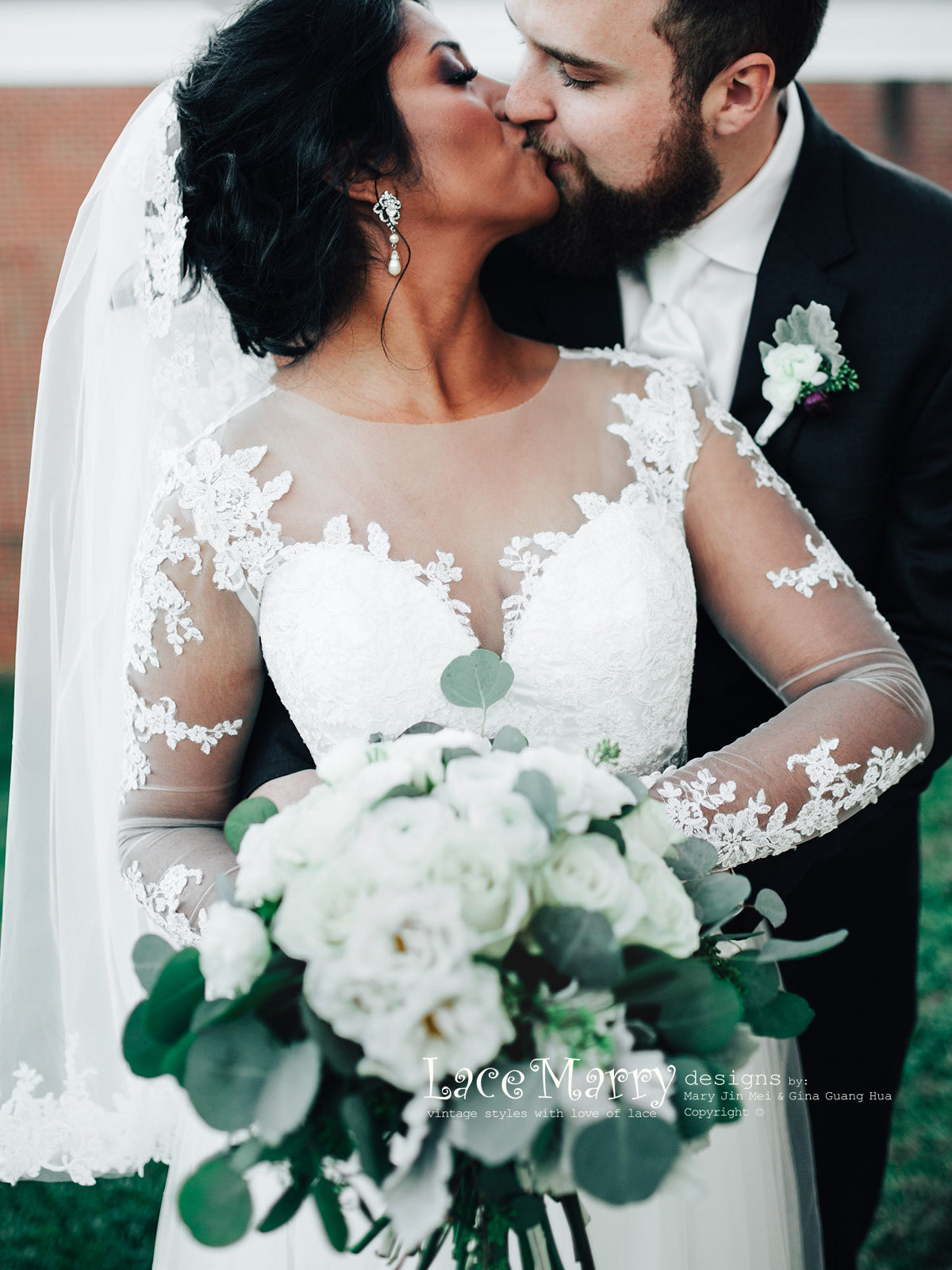 Bohemian Wedding Dress with Long Lace Sleeves