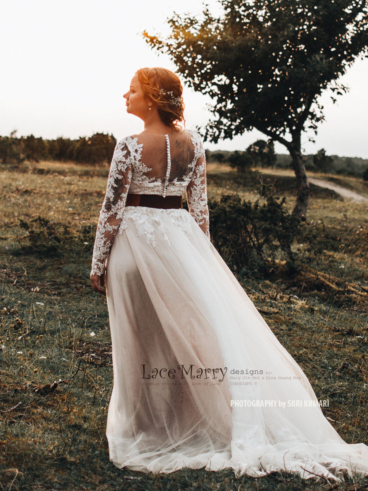 Beautiful Boho Style Wedding Dress with Long Lace Sleeves