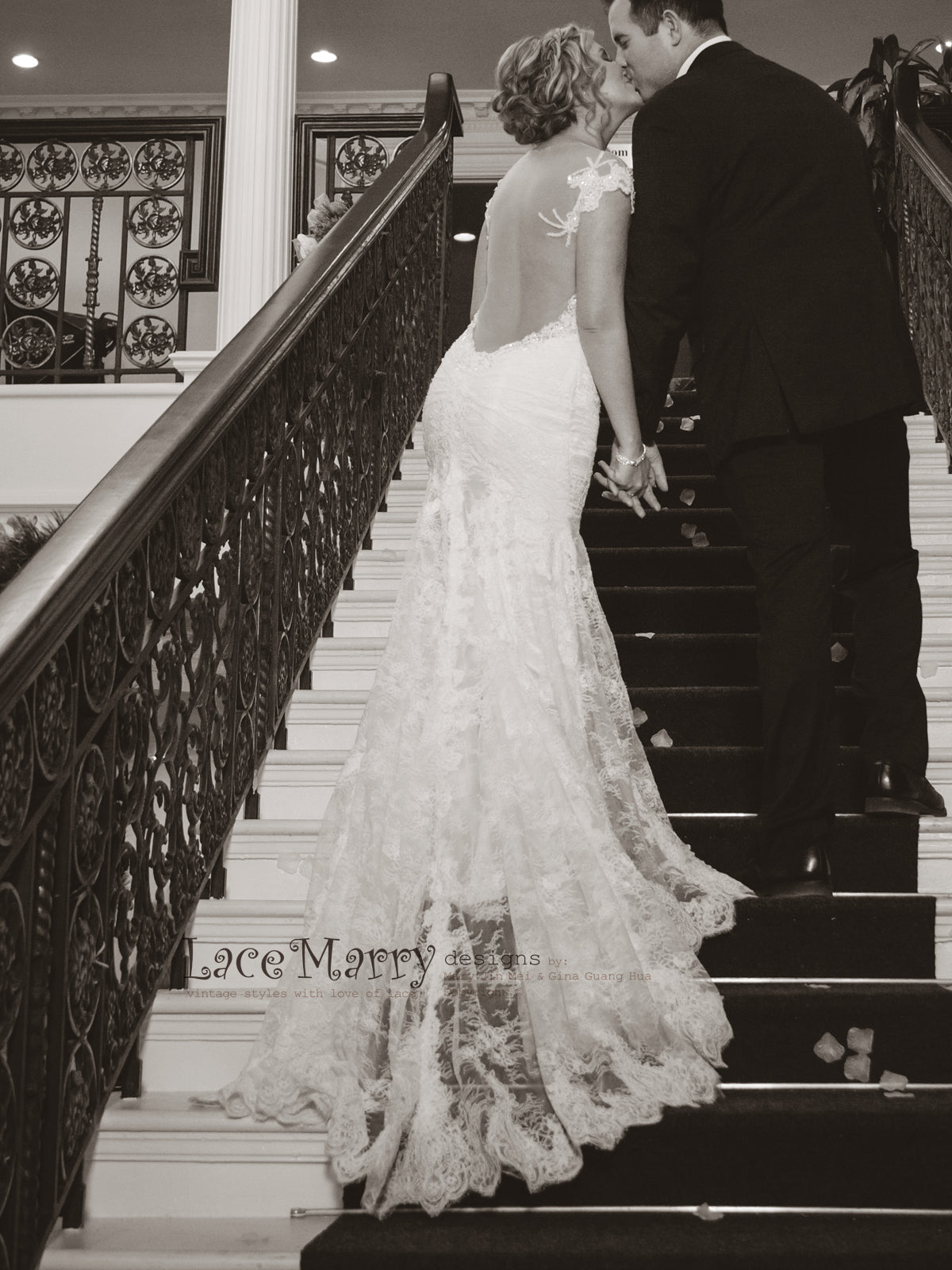 Exclusive Wedding Dress with Deep Open Back and Train 