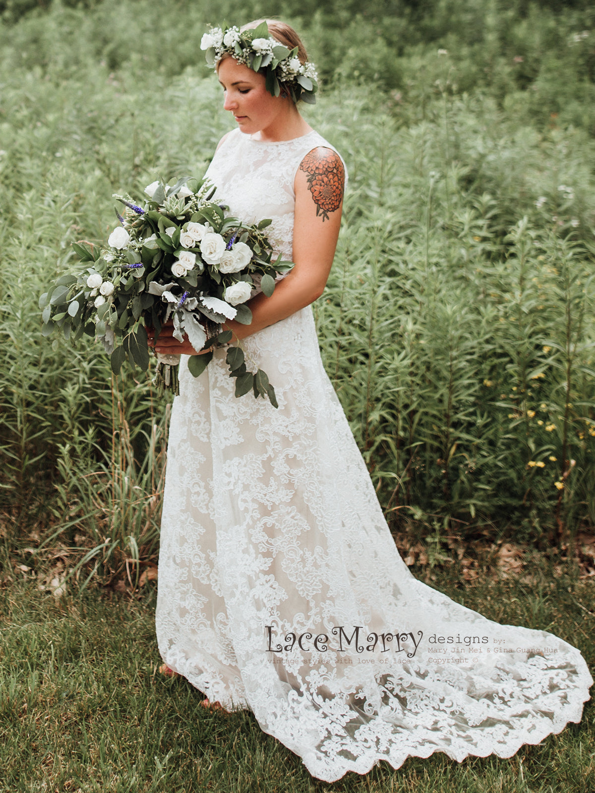 Column Lace Wedding Dress