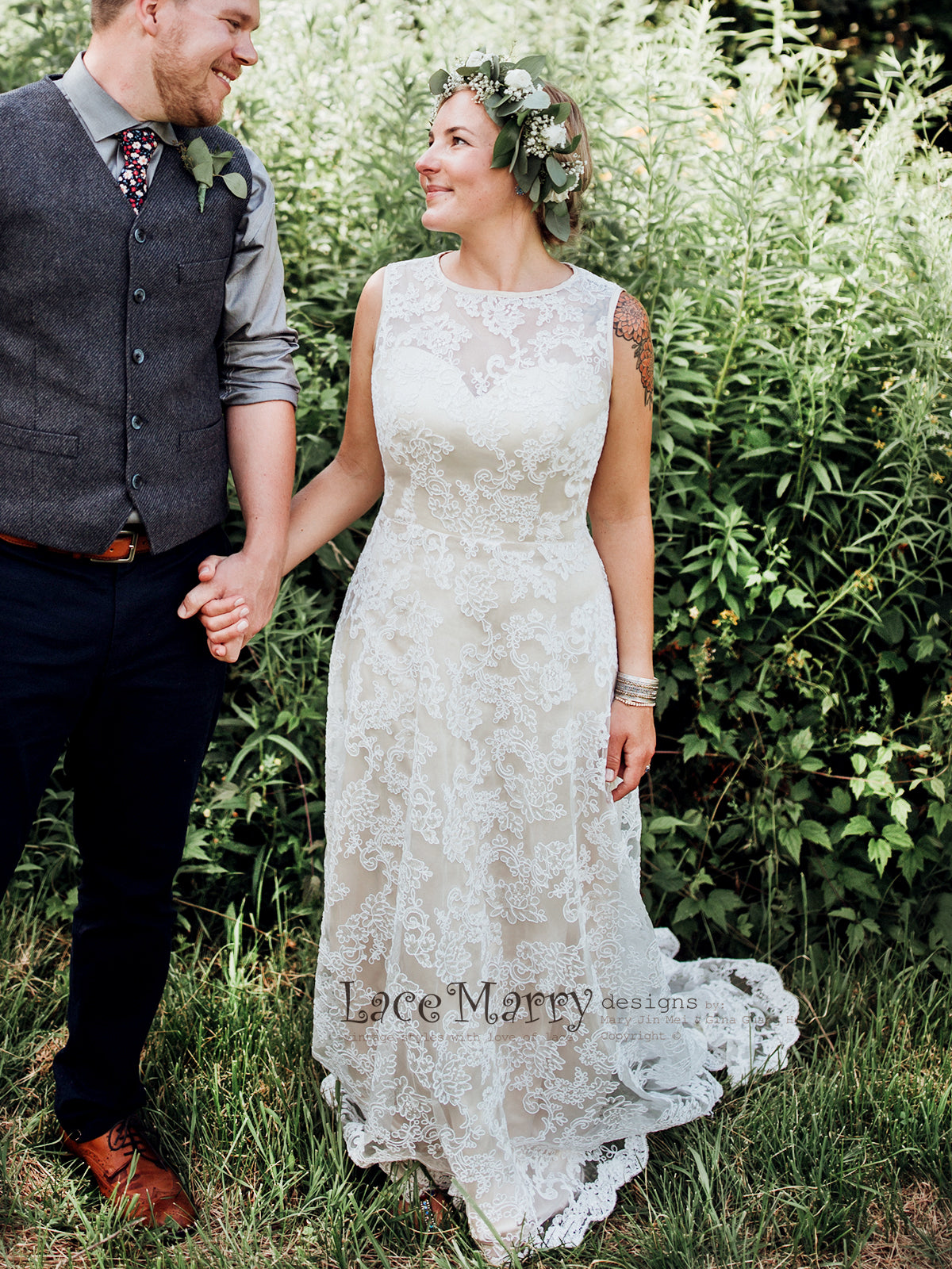 Slim A Line Silhouette Lace Wedding Dress