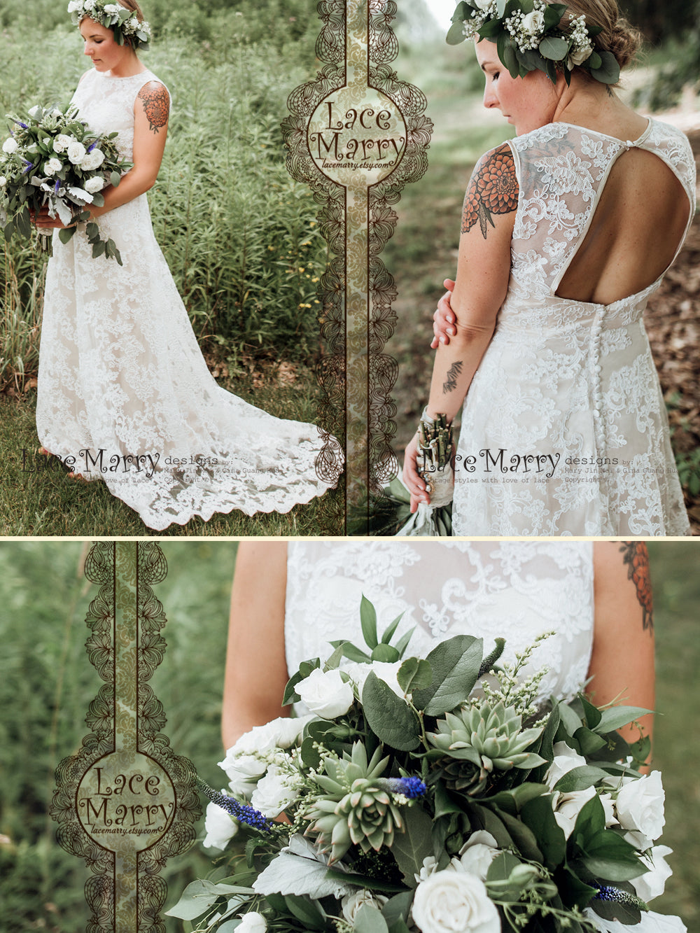 Slim A Line Lace Wedding Dress with Chapel Train