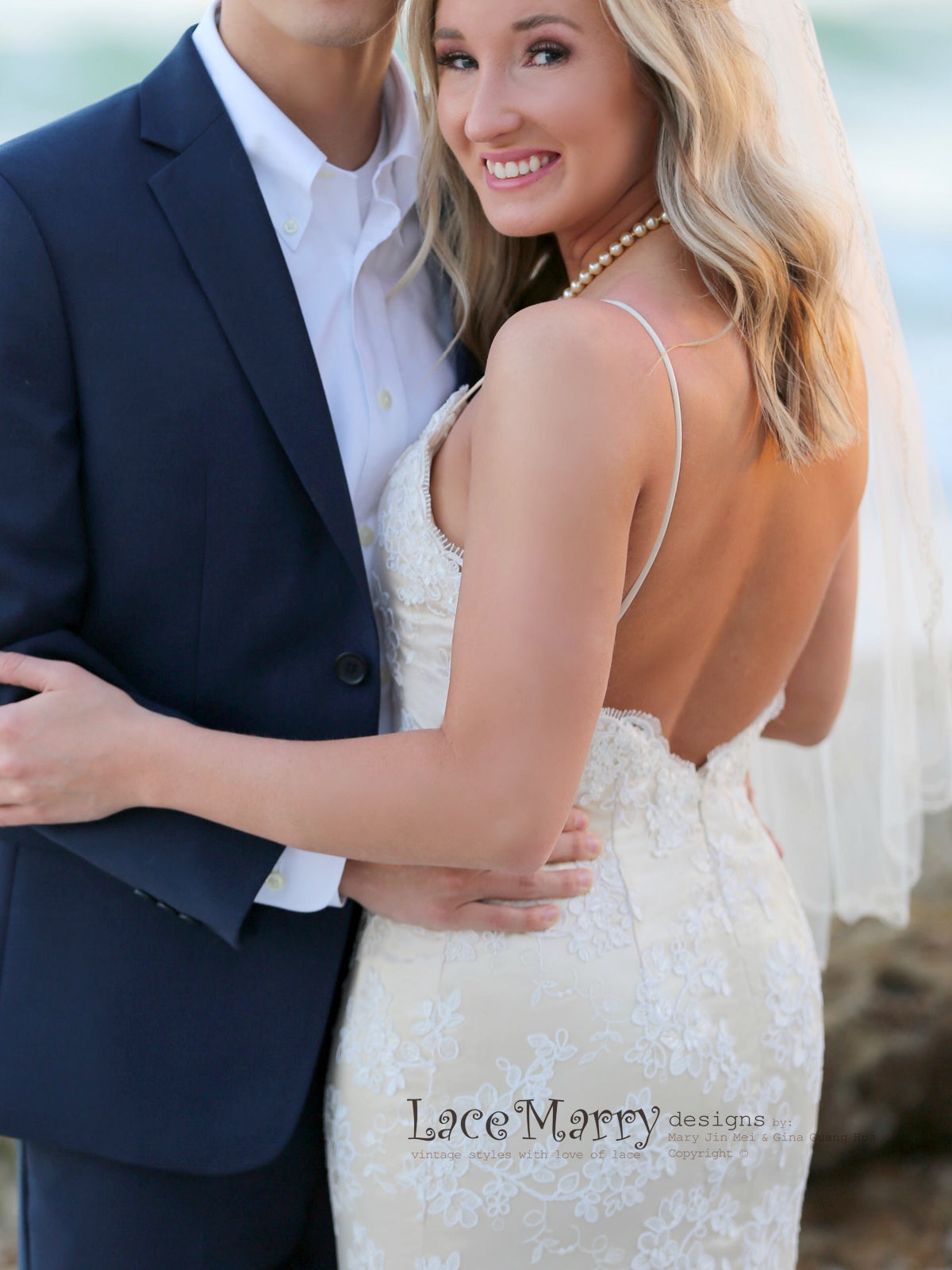 Beach Wedding Dress with Deep Open Back