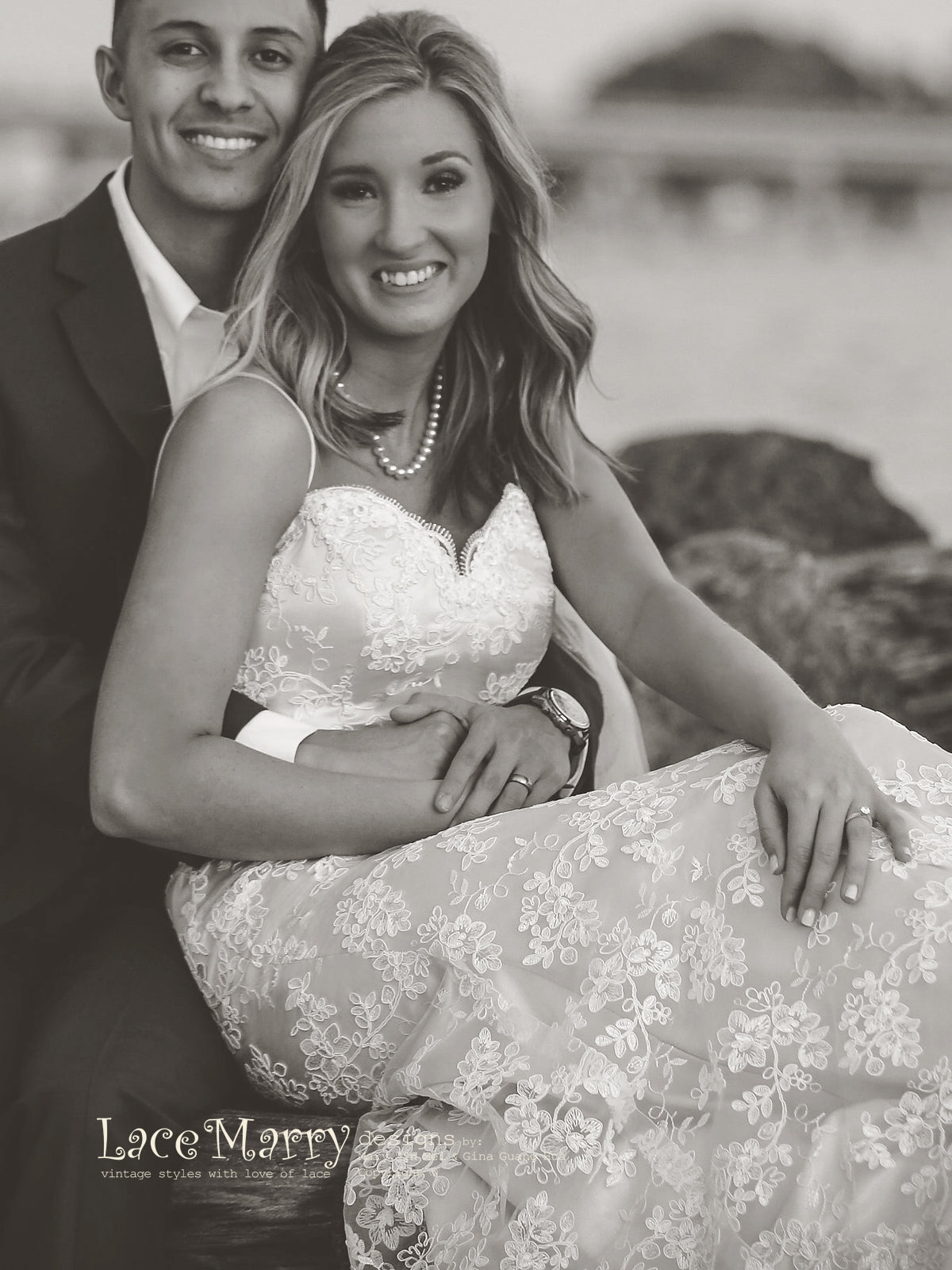 Beautiful Floral Lace Overlay Beach Wedding Dress