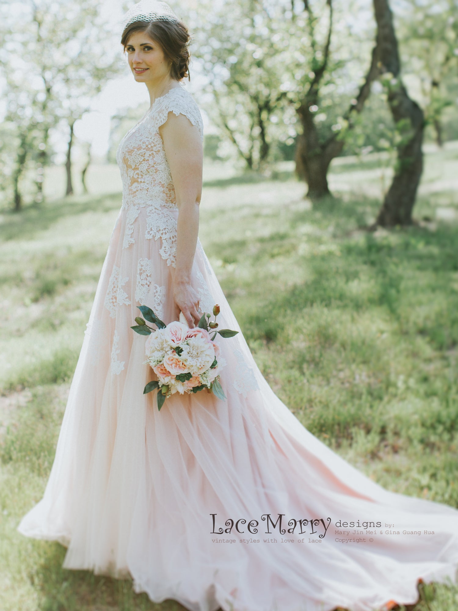 A Line Wedding Dress in Blush Color