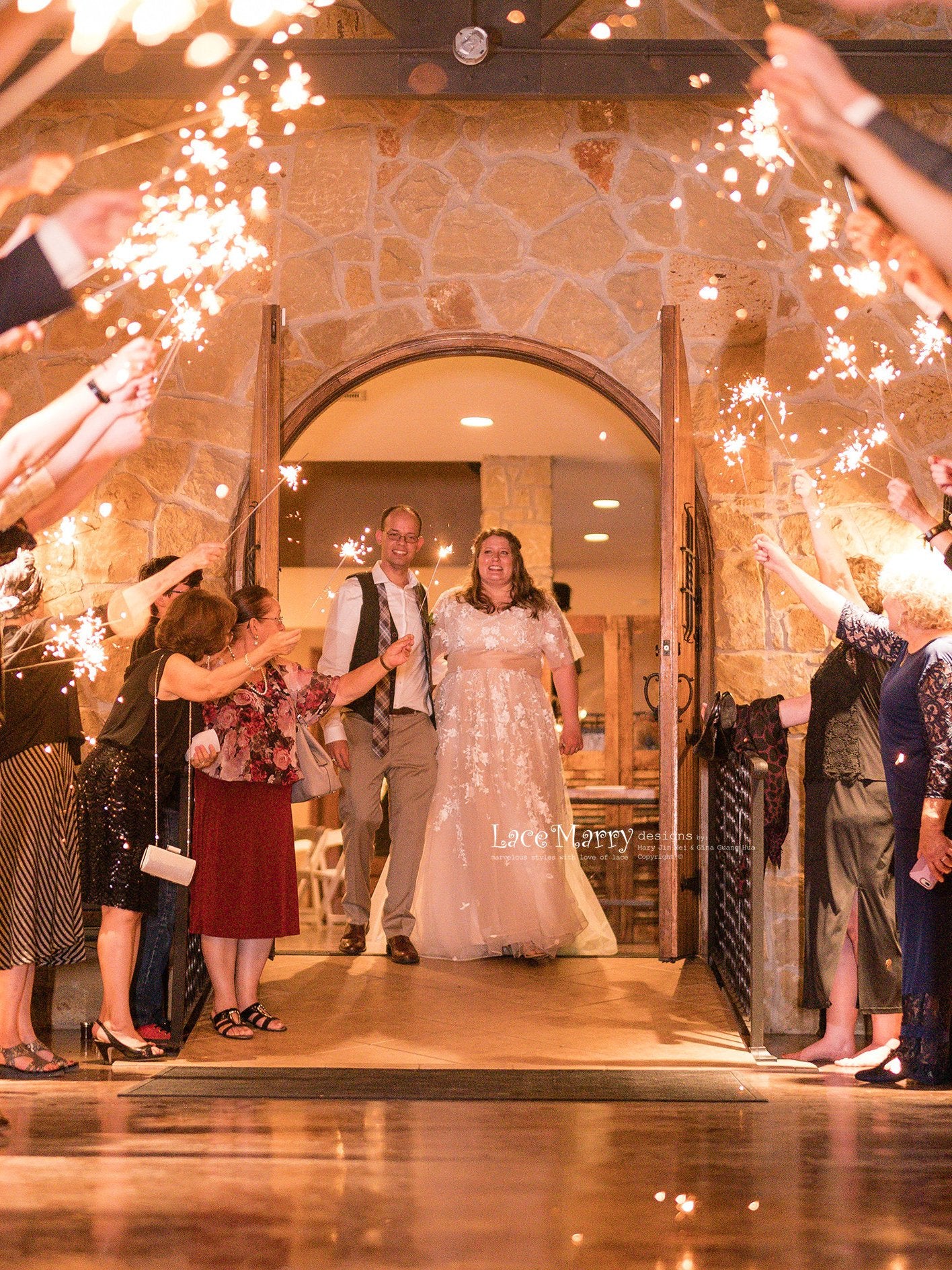 Boho Wedding Dress with Flutter Sleeves and Champagne Gold Underlay