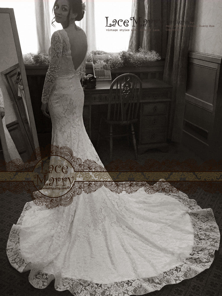 etsy long sleeve lace wedding dress Long Sleeve Lace Wedding Dress - Handmade Romantic Gown