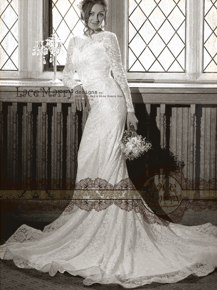 Bohemian Lace Wedding Dress With Long Sleeves
