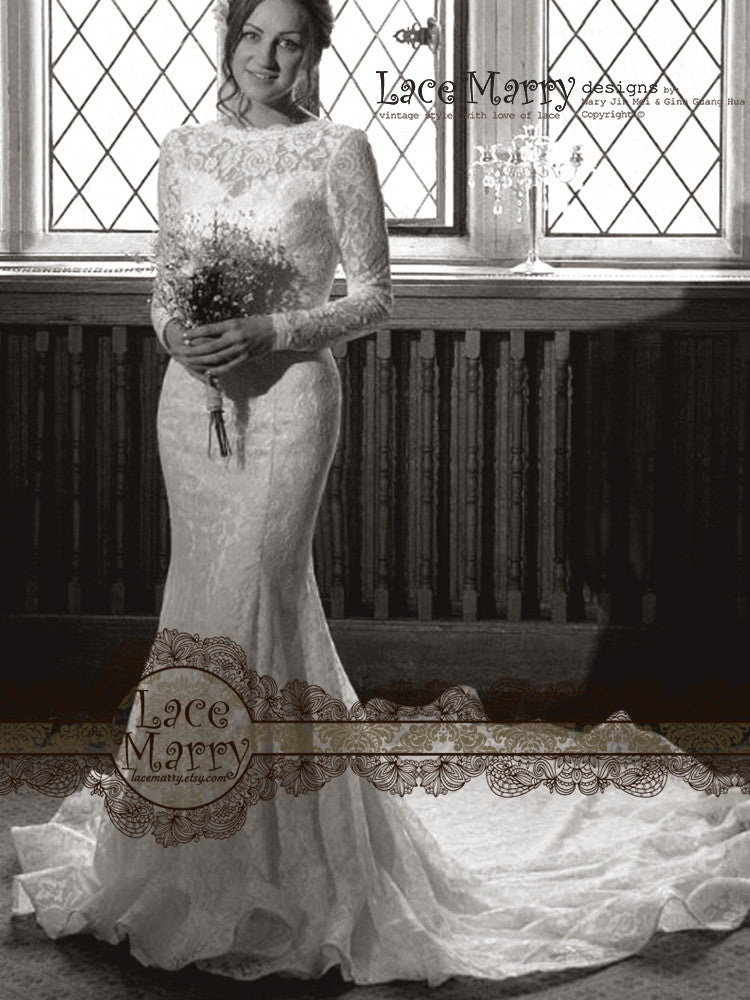 Bohemian Lace Wedding Dress With Long Sleeves - LaceMarry Bohemian Lace Wedding Dress With Long Sleeves - LaceMarry