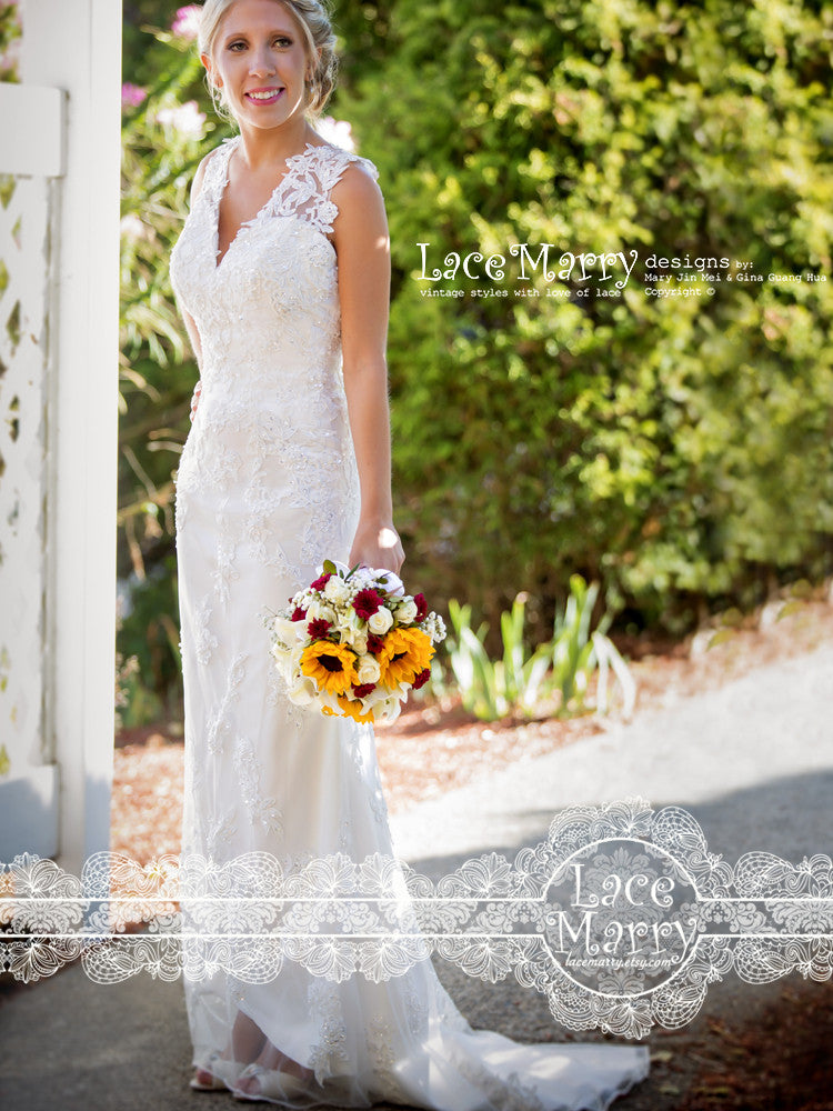 Light Illusion V-Neckline Lace Wedding Dress