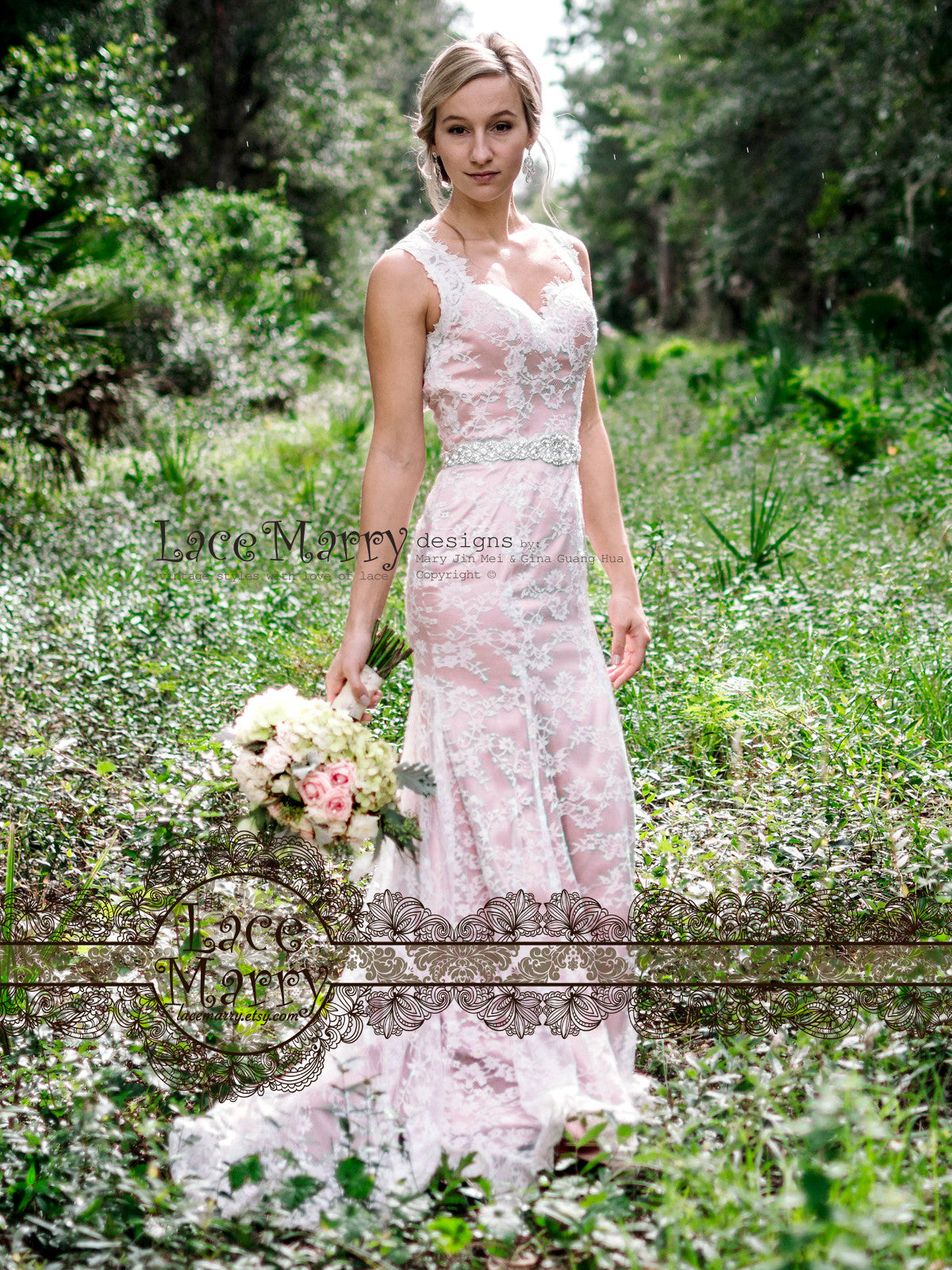 Vintage blush sale wedding dress