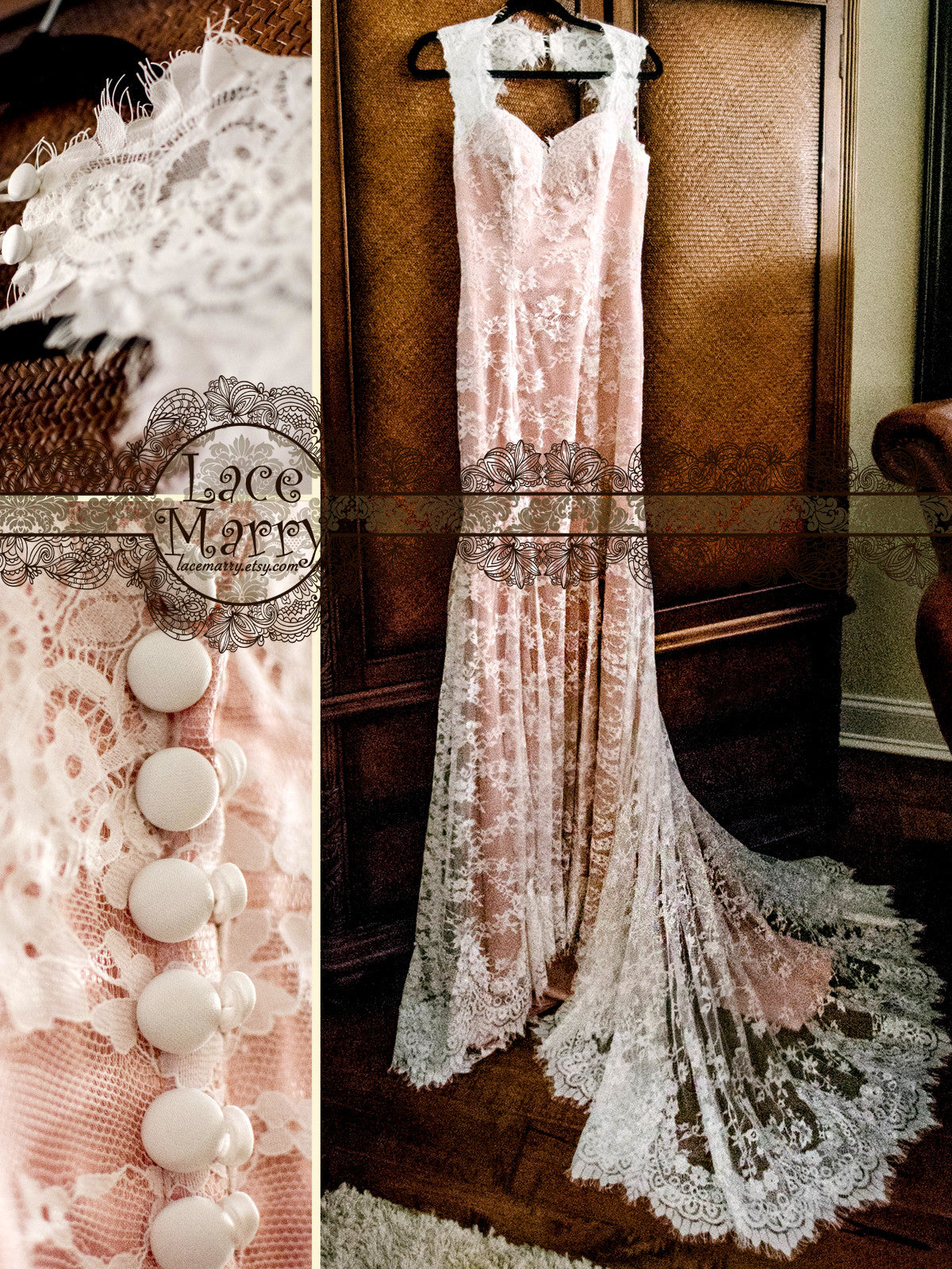 Scalloped Chantilly Lace Wedding Dress