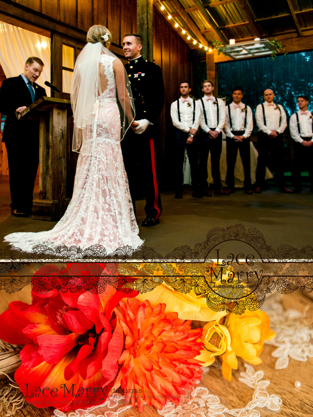 Bohemian Wedding Dress with Ruched Chapel Train