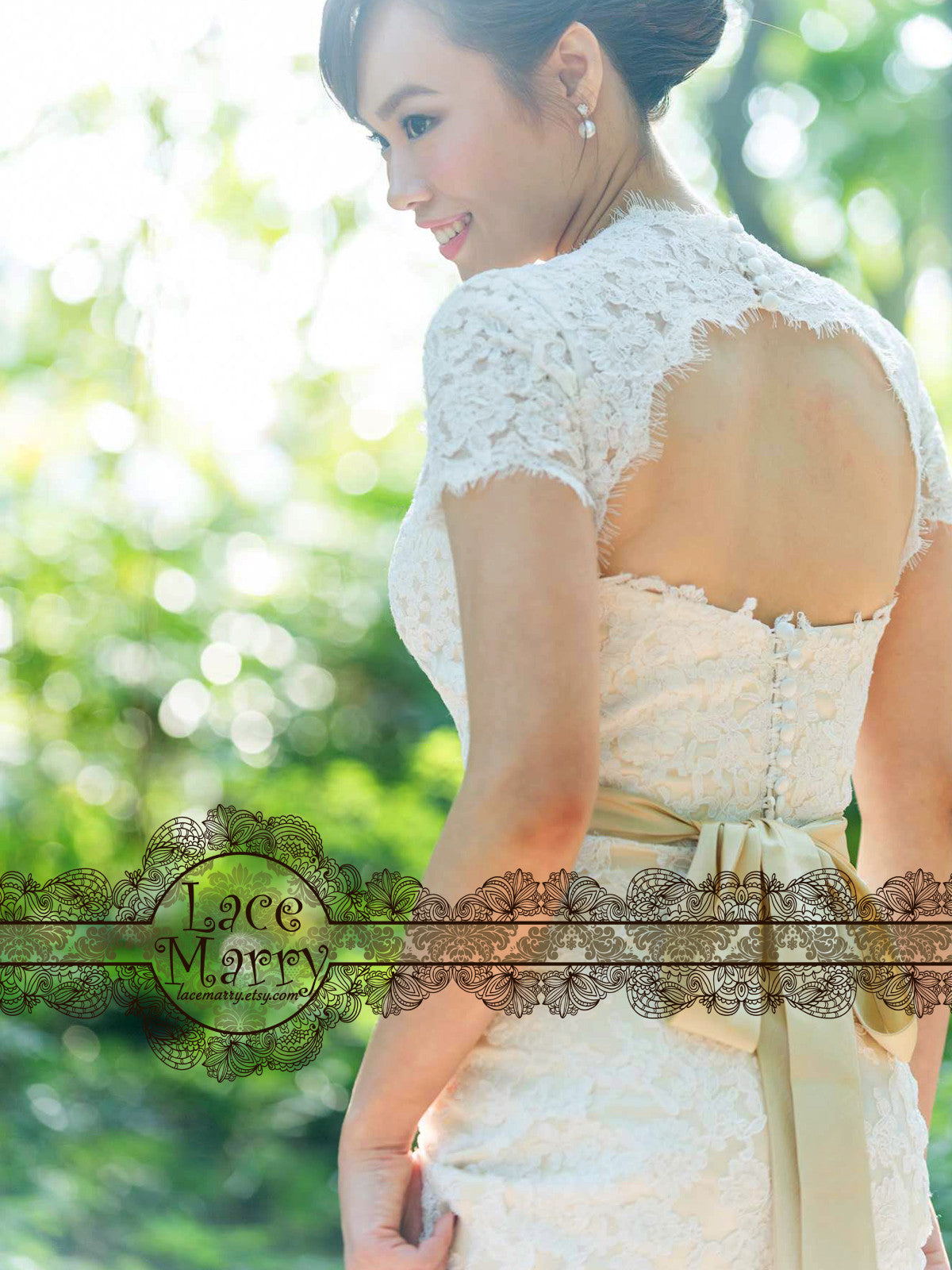 Wedding Dress with Short Lace Sleeves