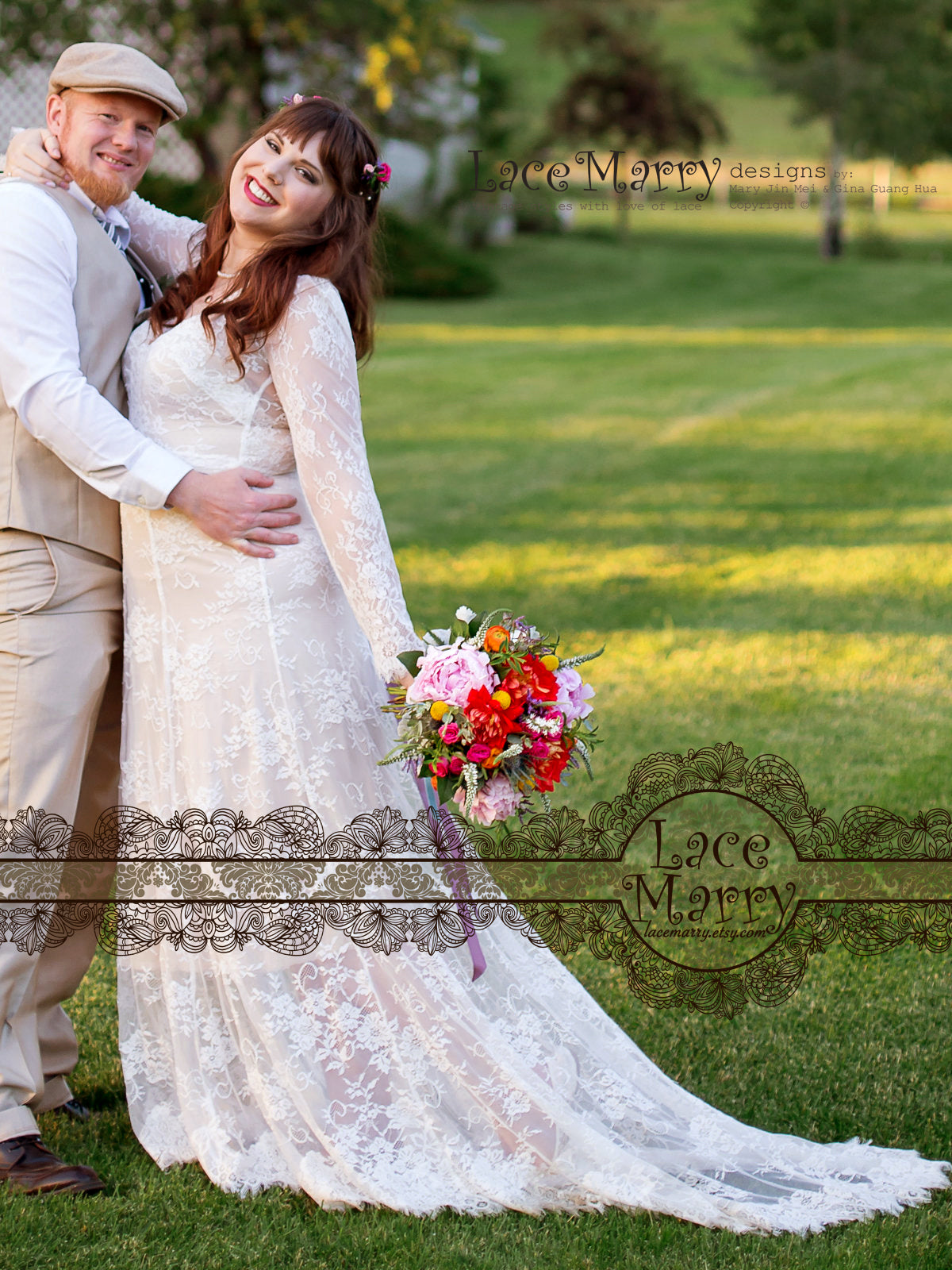 Delicate Lace Wedding Dress in Bohemian Style with Relaxed Skirt - LaceMarry Delicate Lace Wedding Dress in Bohemian Style with Relaxed Skirt - LaceMarry
