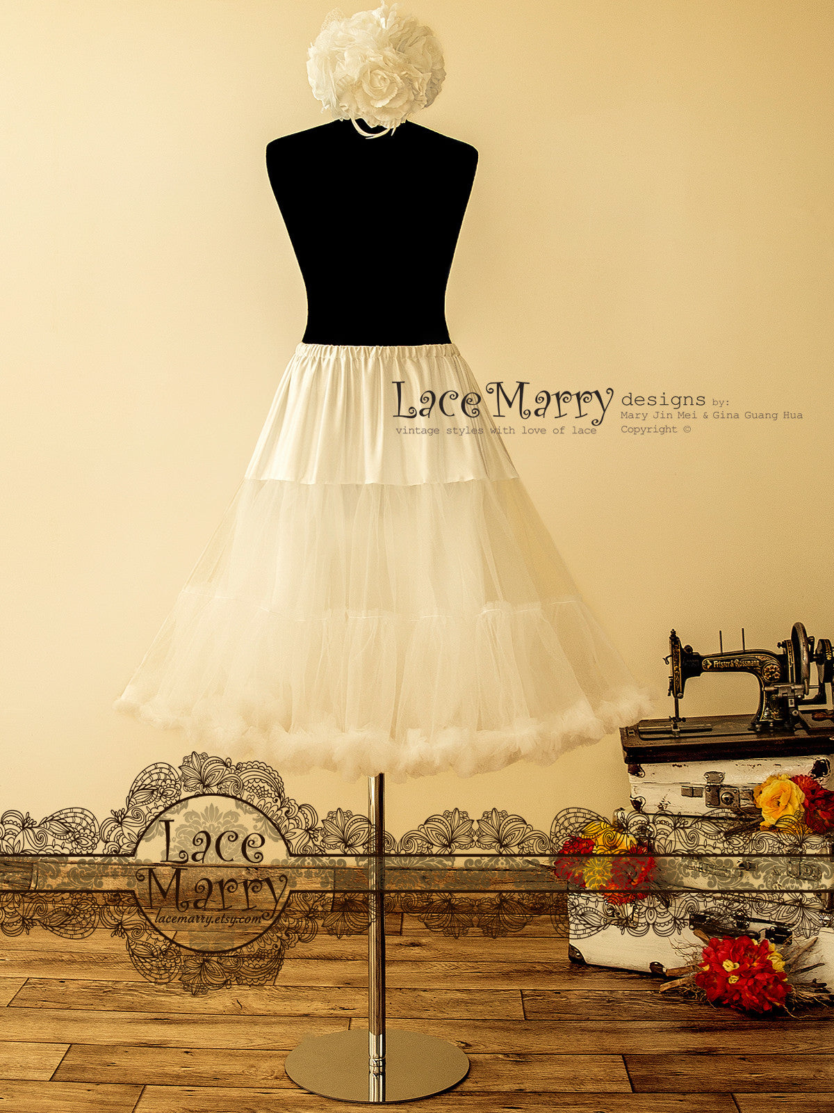 1950's Vintage Inspired Petticoat in A Line Shape Made of Fluffy Tulle