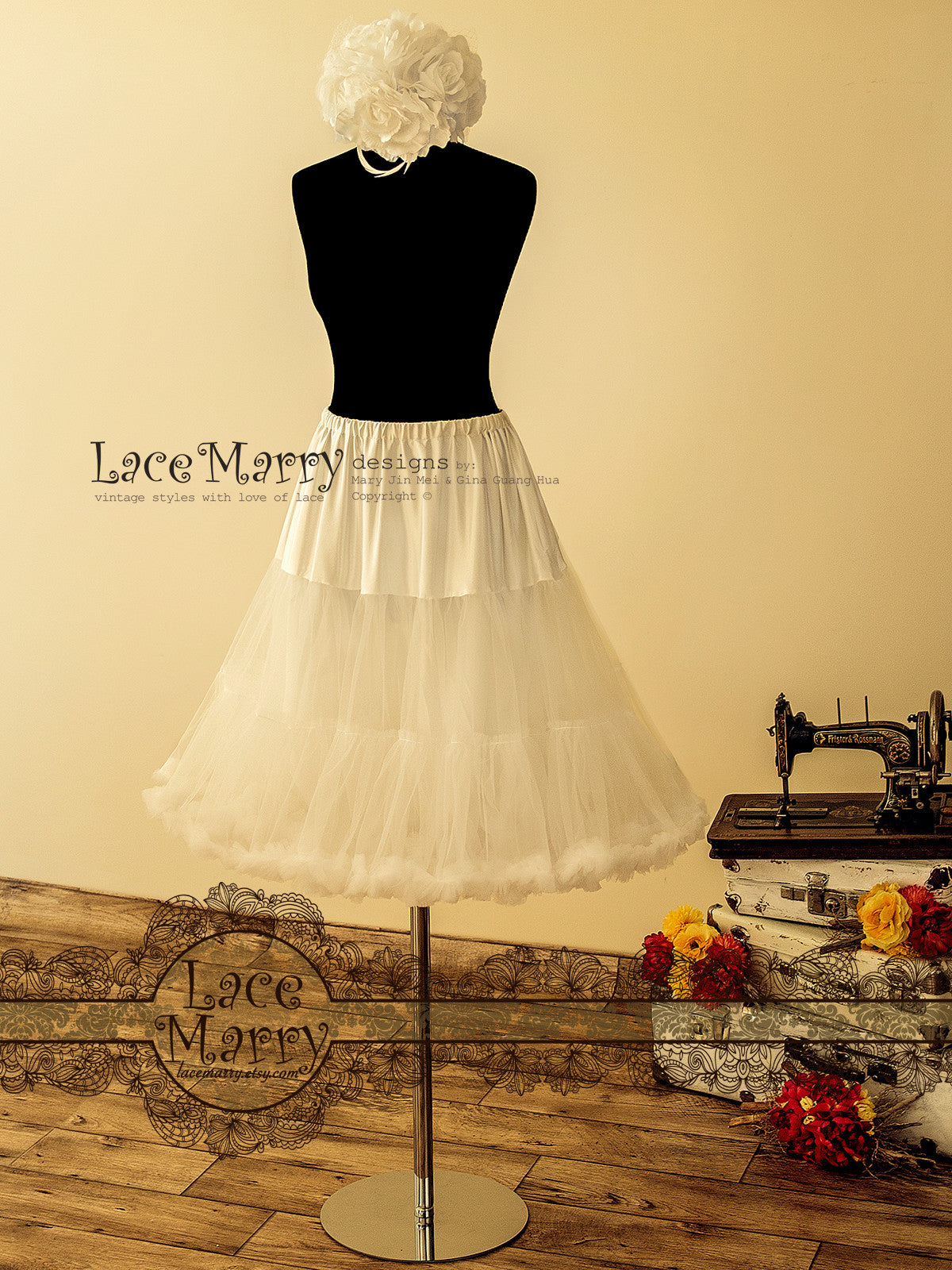 1950's Vintage Inspired Petticoat in A Line Shape Made of Fluffy Tulle