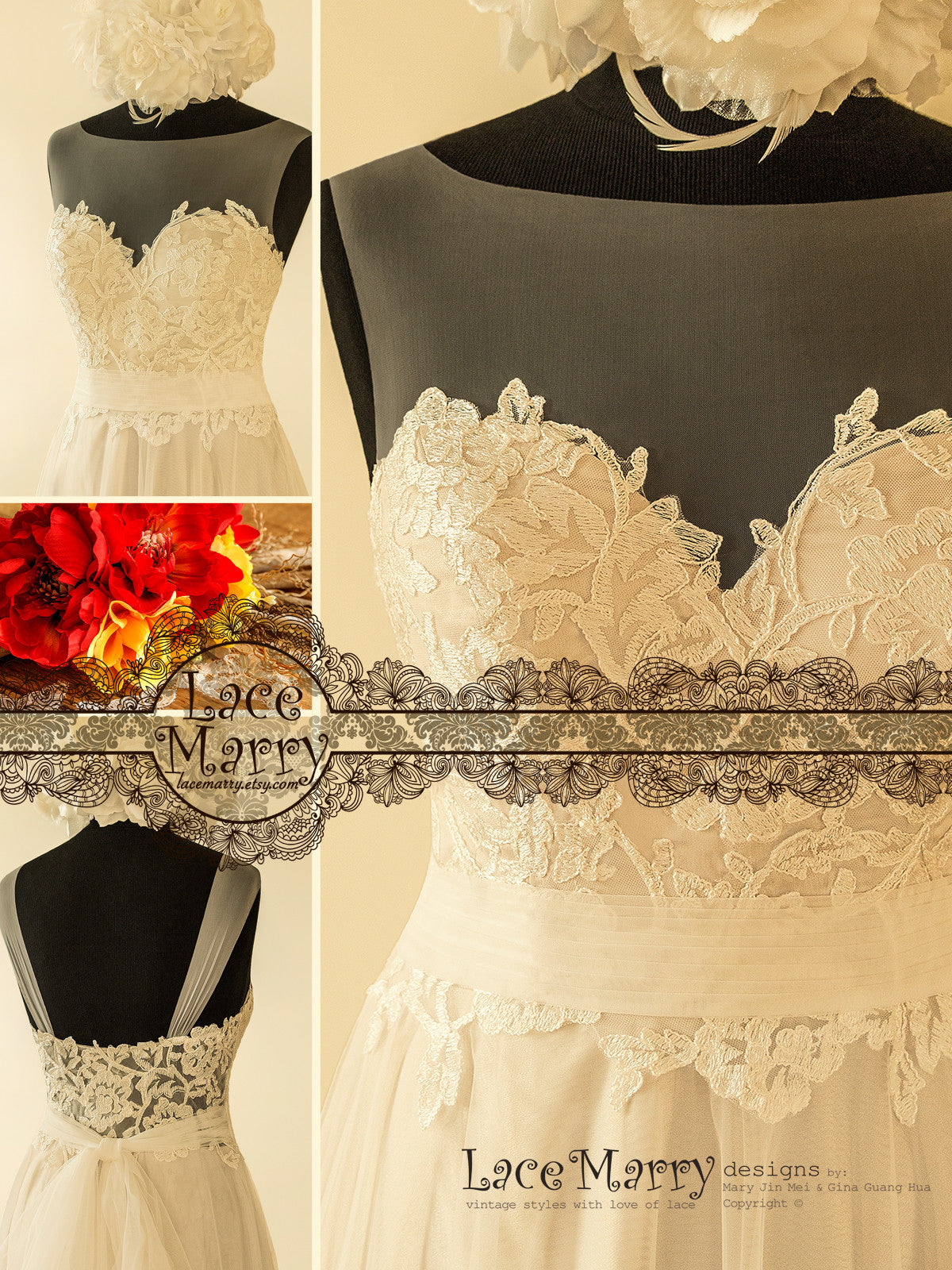 Romantic Tulle Neckline Wedding Dress