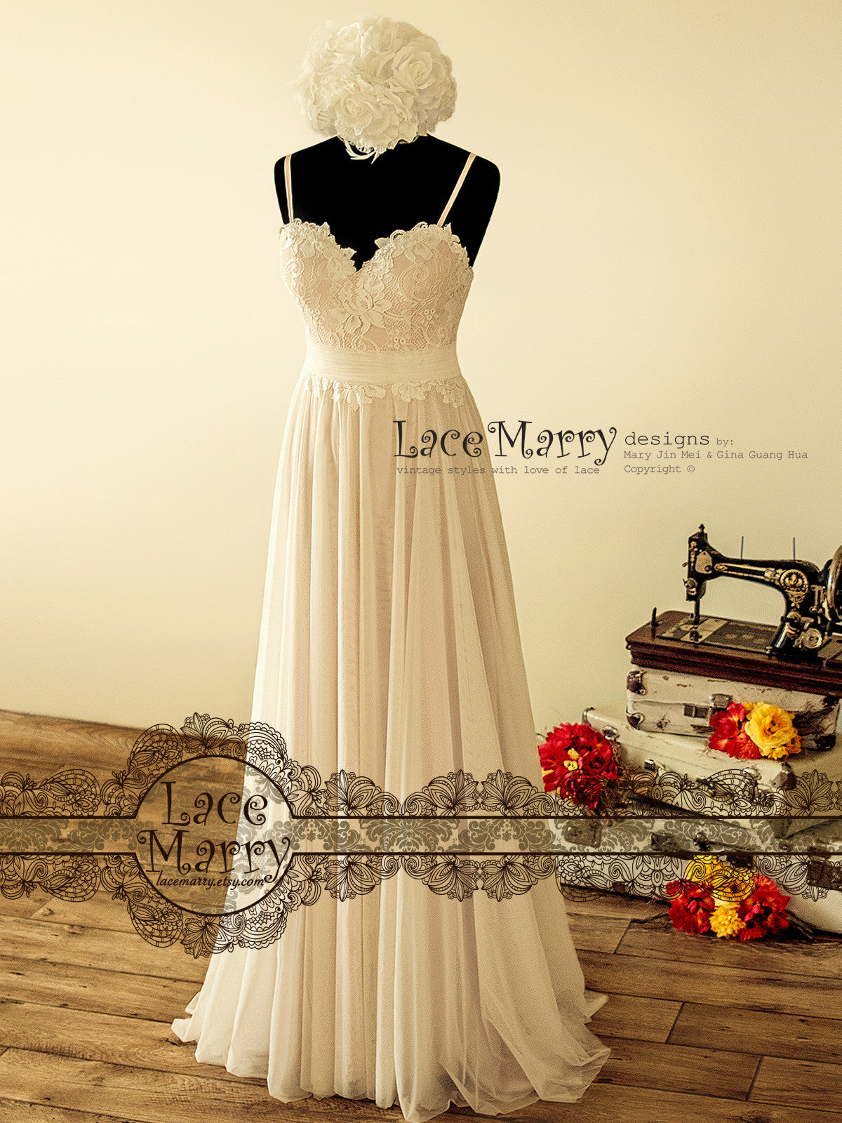 Rose Gold Beach Wedding Dress with Tulle Skirt | Boho Wedding Dress - LaceMarry Rose Gold Beach Wedding Dress with Tulle Skirt | Boho Wedding Dress - LaceMarry