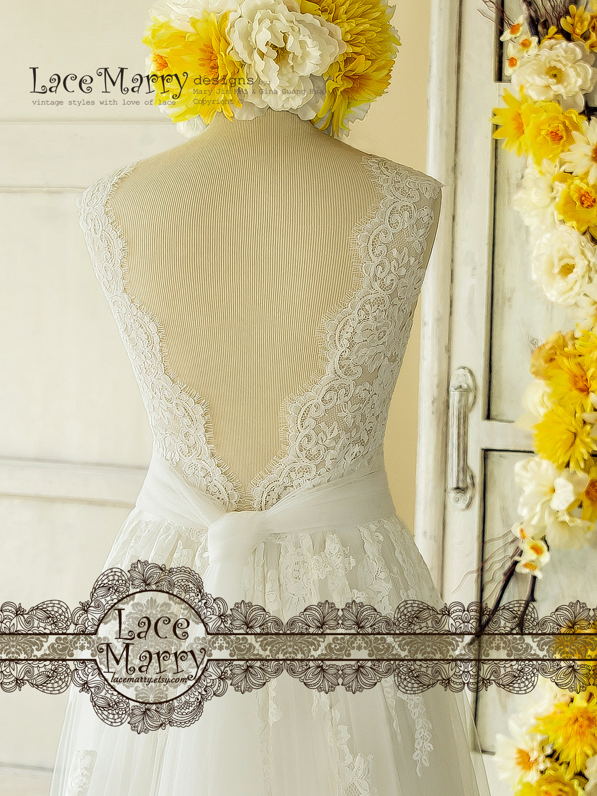 Trendy Lace Wedding Dress in Bohemian Style from Soft Tulle - LaceMarry Trendy Lace Wedding Dress in Bohemian Style from Soft Tulle - LaceMarry