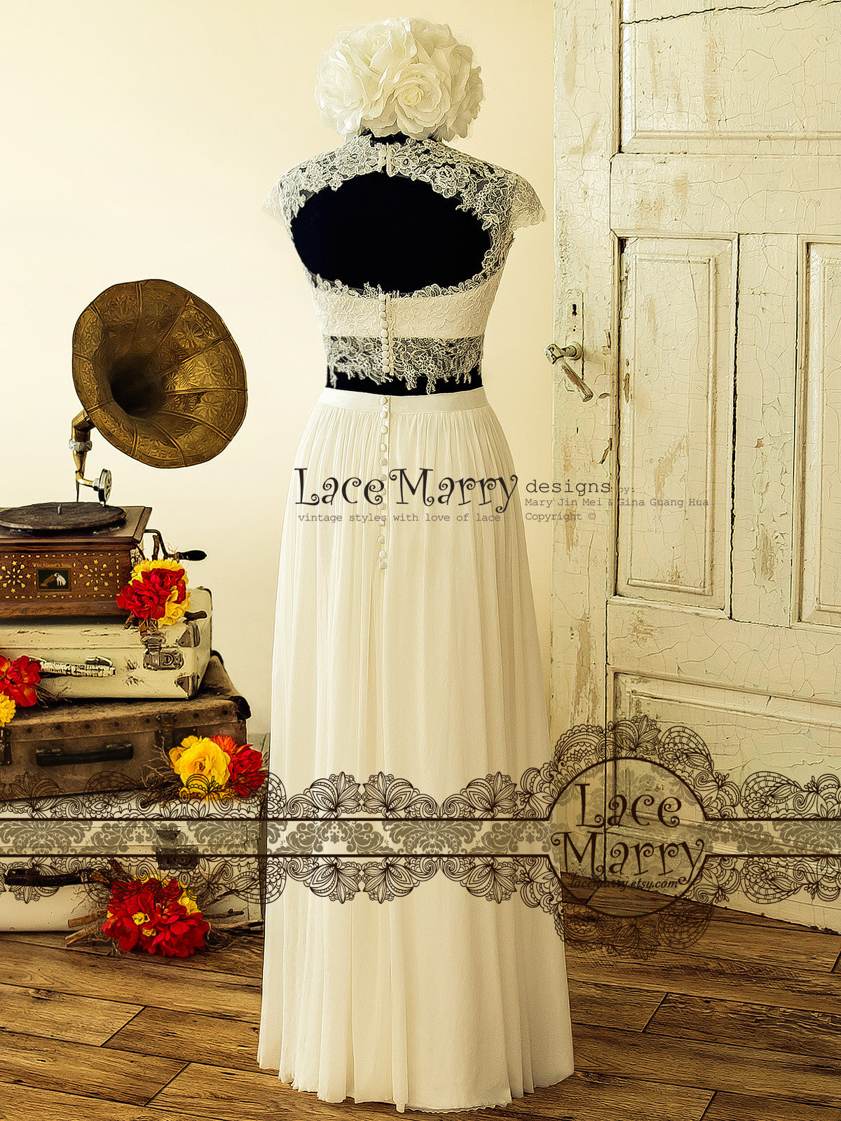 Two Piece Wedding Dress with Keyhole Back
