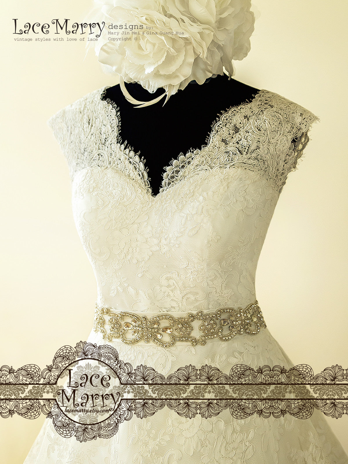 50s Inspired Tea Length Wedding Dress from Alencon Scalloped Lace - LaceMarry 50s Inspired Tea Length Wedding Dress from Alencon Scalloped Lace - LaceMarry