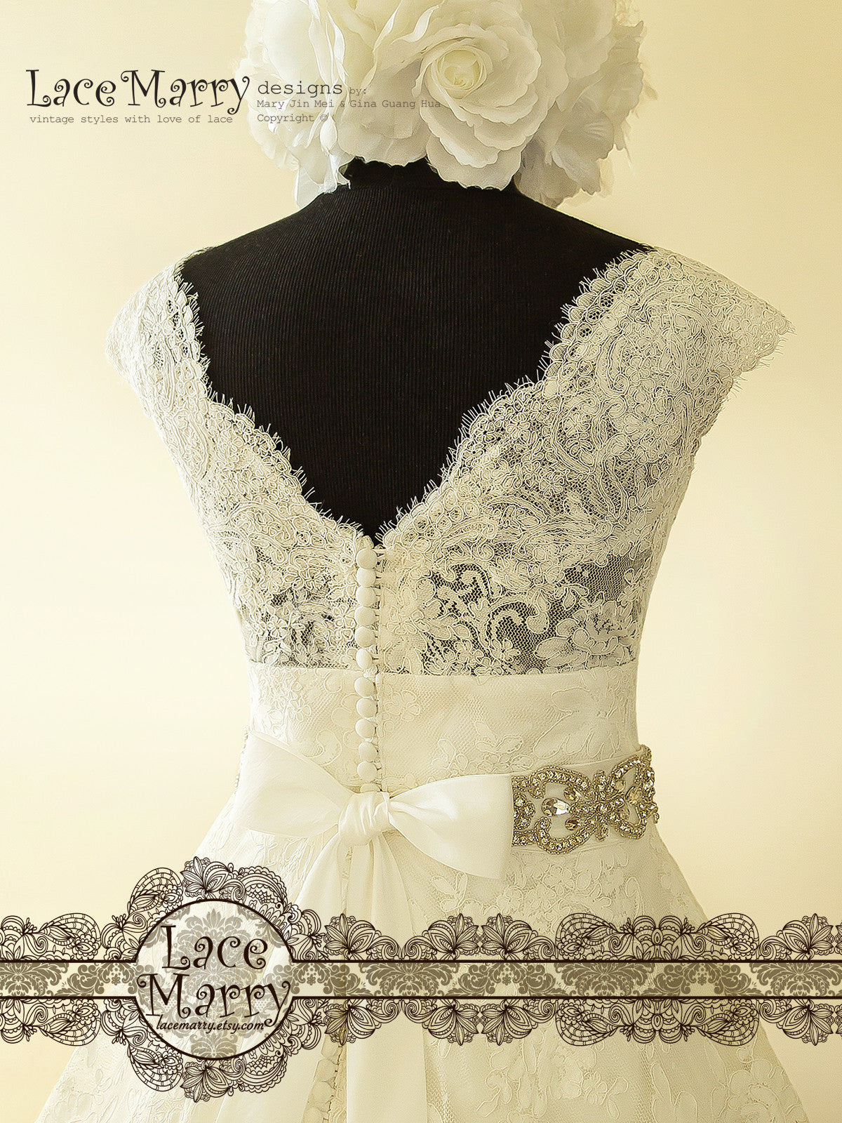 50s Inspired Tea Length Wedding Dress from Alencon Scalloped Lace - LaceMarry 50s Inspired Tea Length Wedding Dress from Alencon Scalloped Lace - LaceMarry