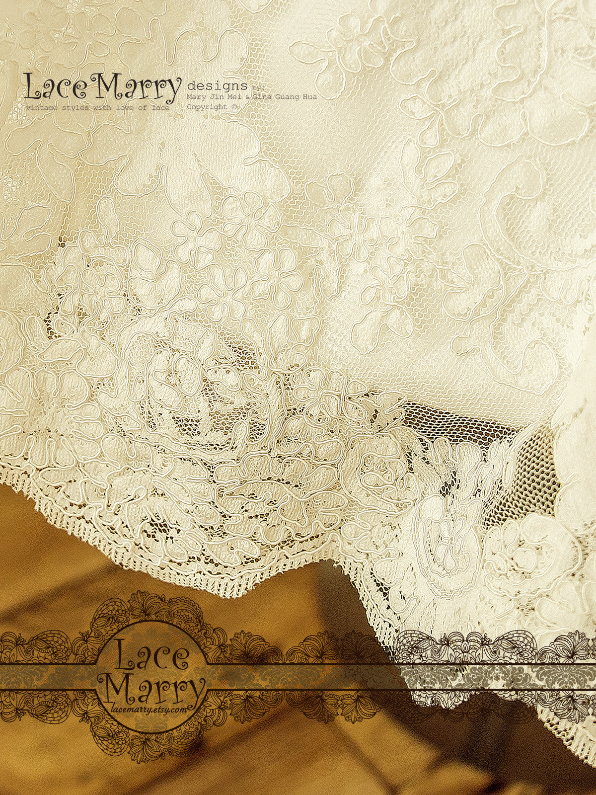 Alencon Scalloped Lace Wedding Dress