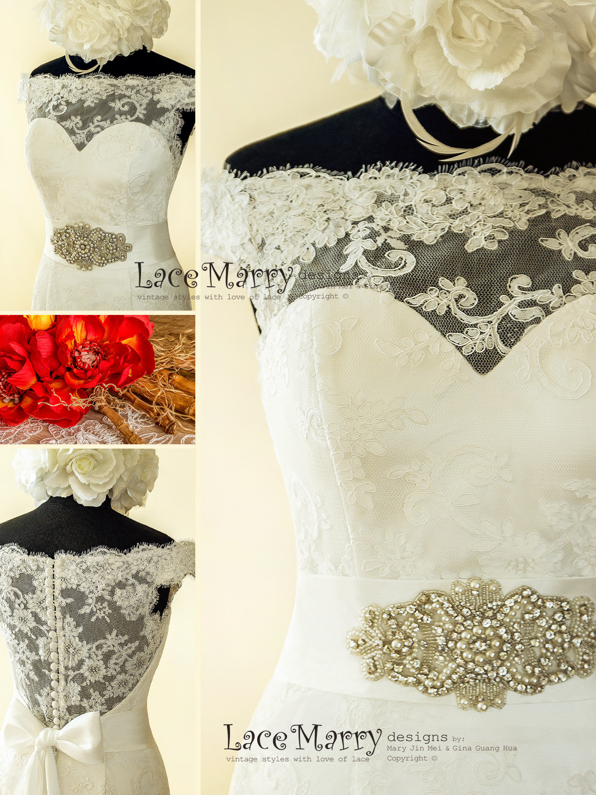 Illusion Neckline Off Shoulder Lace Wedding Dress