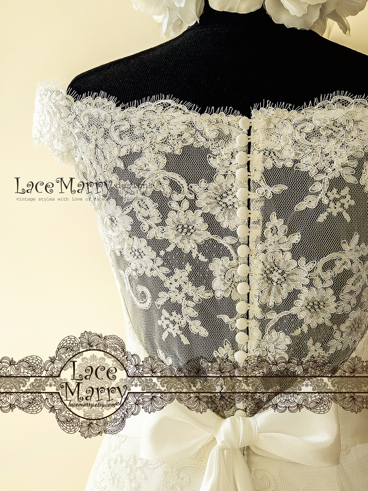 Sheer Lace Back Wedding Dress