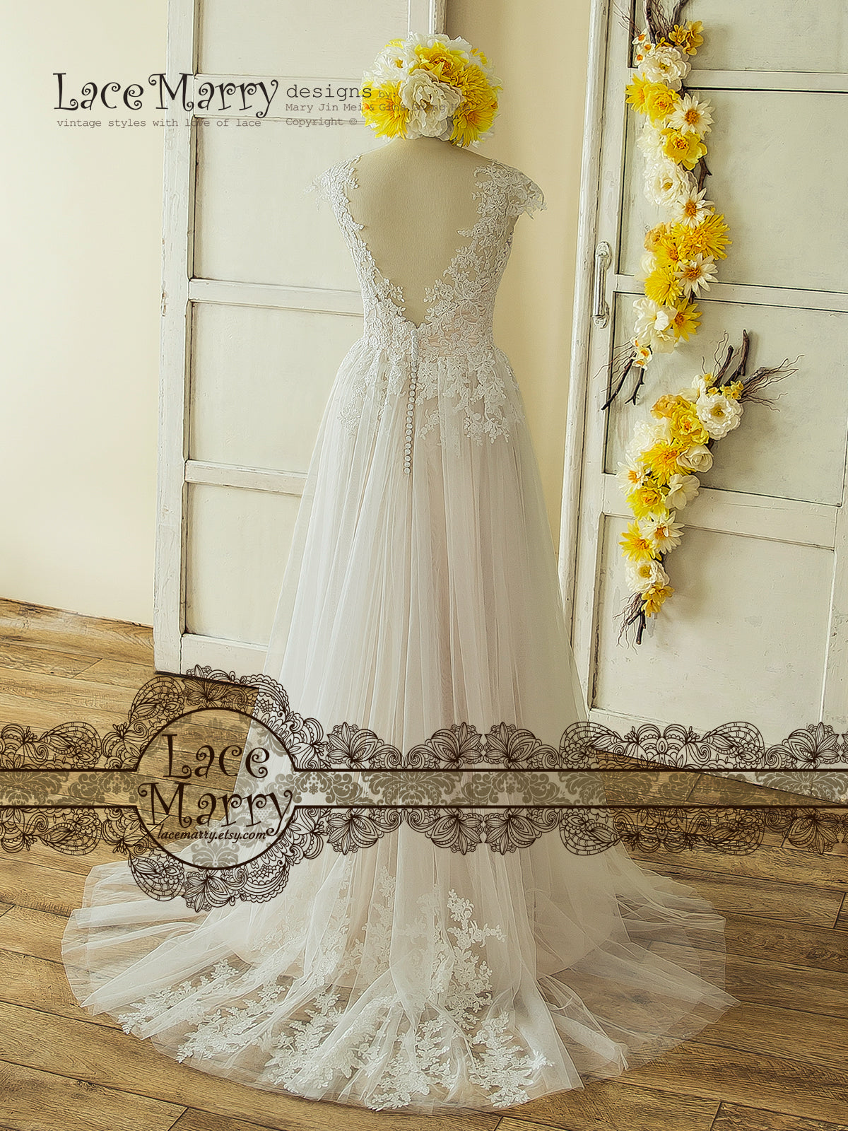 Wedding Dress with Off Shoulder Illusion Sweetheart Neckline