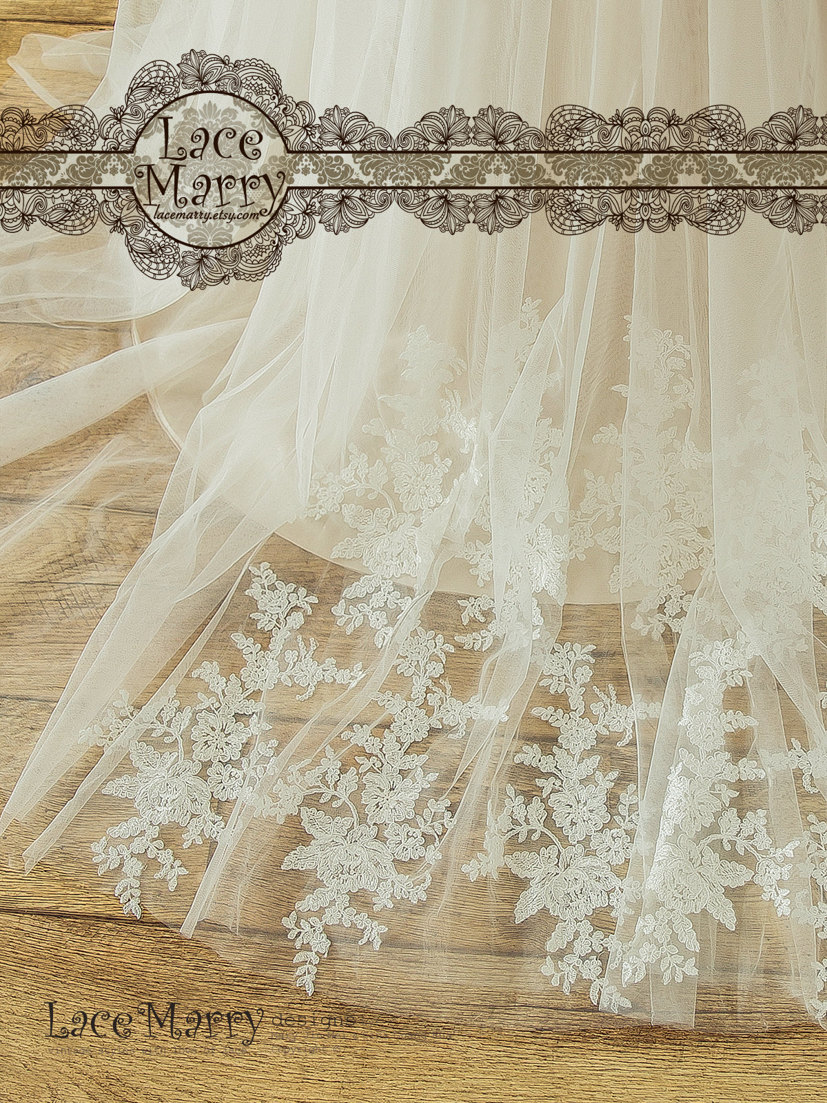 Light Champagne Underlay Lace Wedding Dress with Soft Tulle
