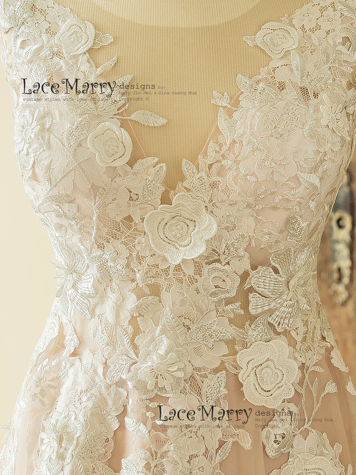 Wedding Dress with Ivory 3D Flower Appliques