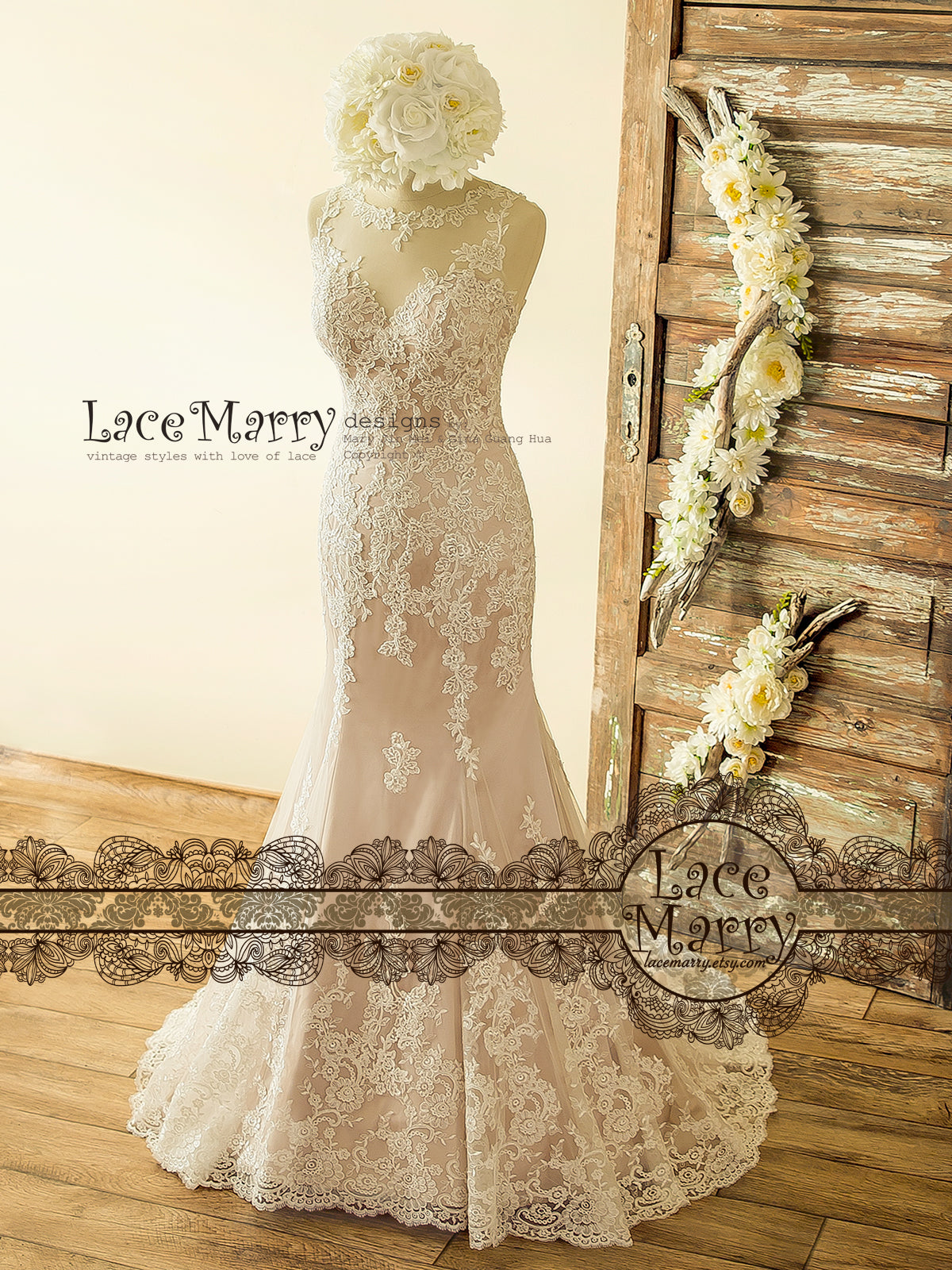 Beautiful Blush Lace Wedding Dress