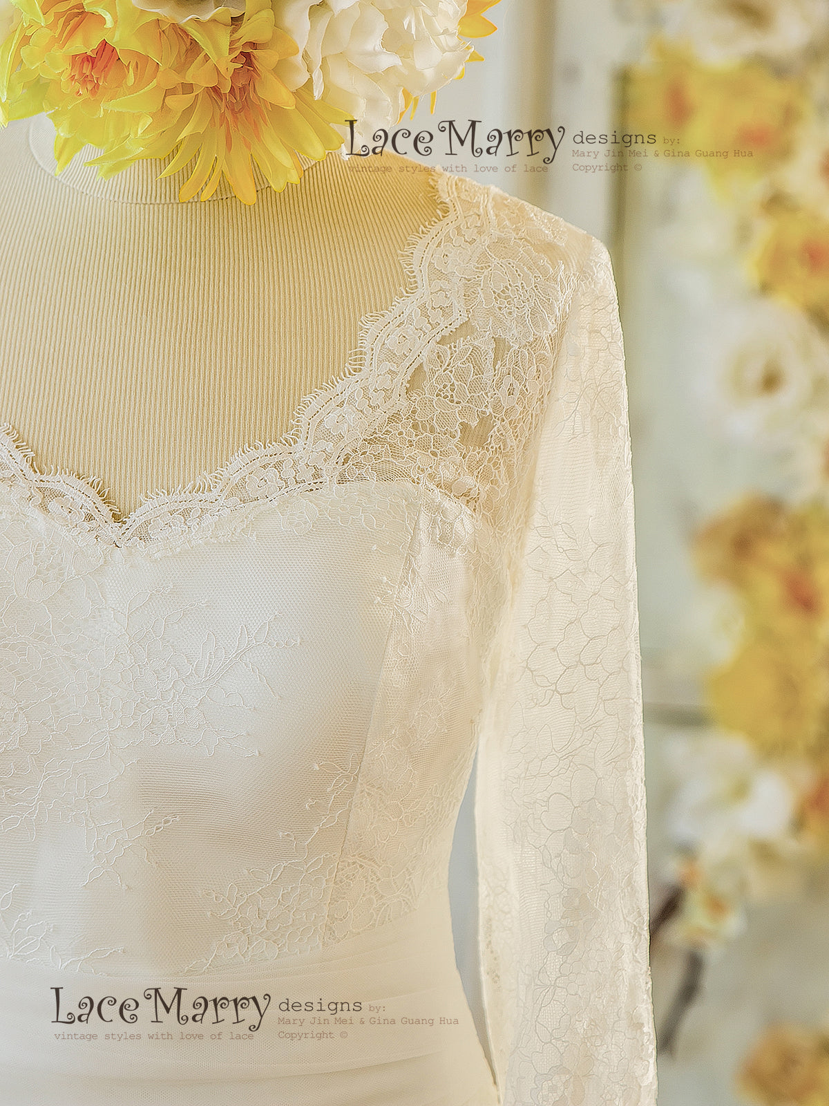 Open Wide V Neckline Lace Wedding Dress