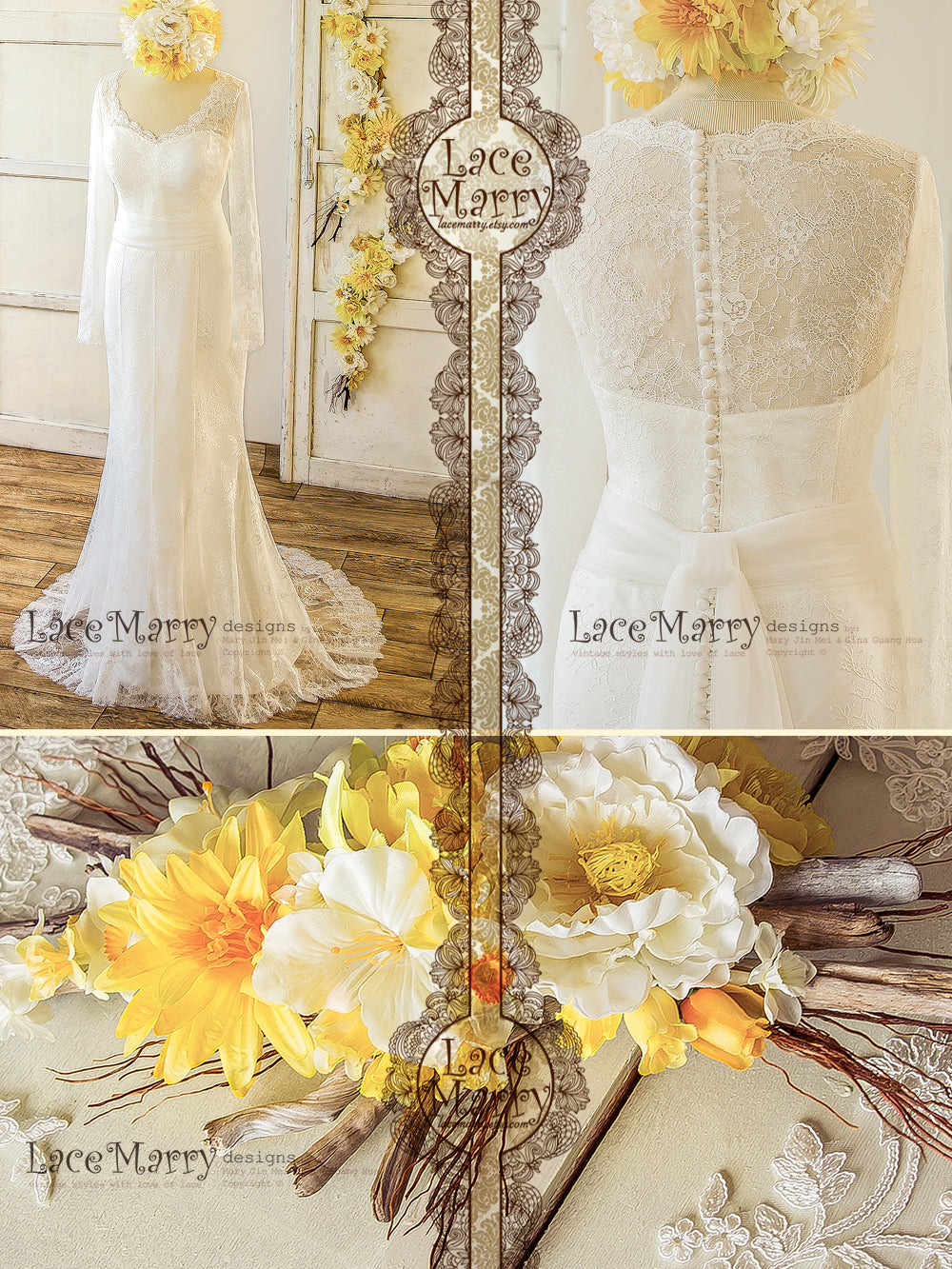 Long Sleeve Lace Wedding Dress from Soft French Lace