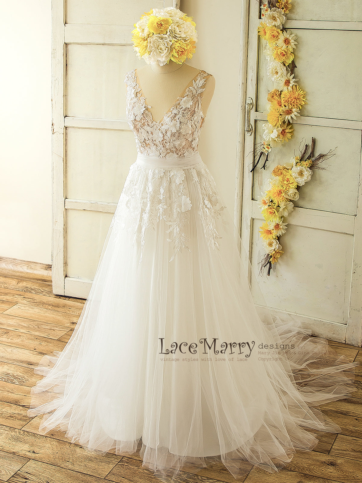 3D Lace Boho Wedding Dress