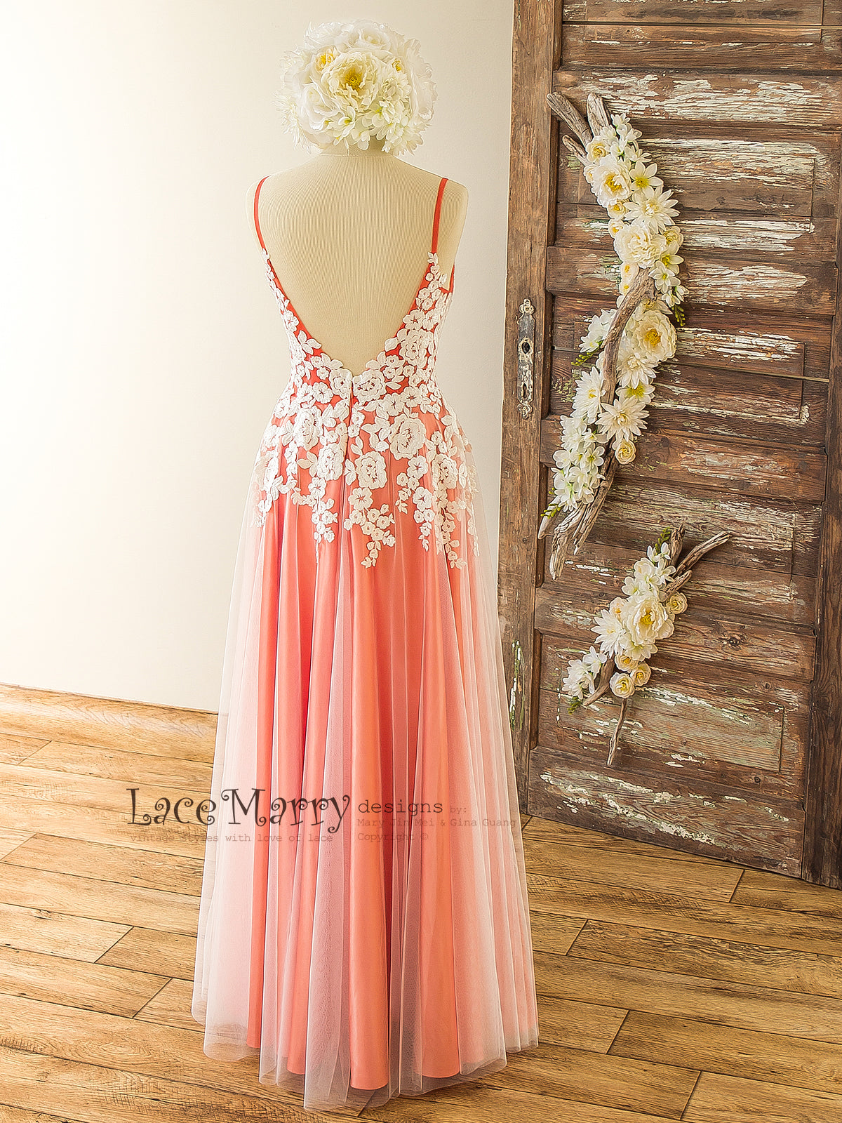 Stunning Colorful Bridesmaid Dress with Ivory Floral Design LaceMarry