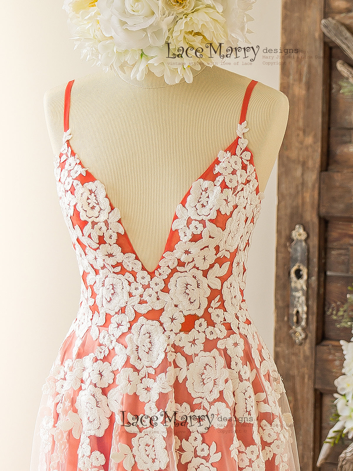 Stunning Colorful Bridesmaid Dress with Ivory Floral Design - LaceMarry Stunning Colorful Bridesmaid Dress with Ivory Floral Design - LaceMarry