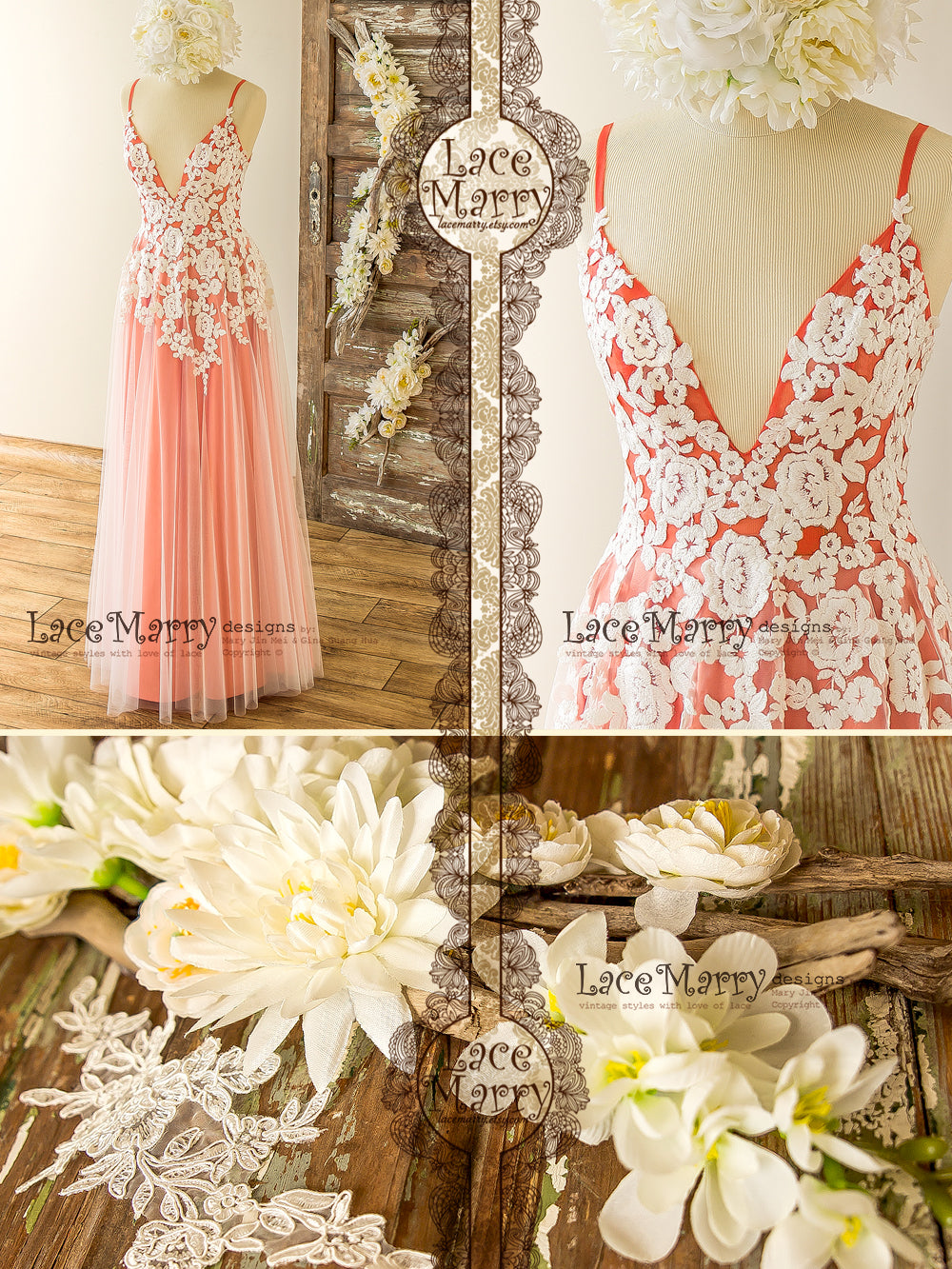 Stunning Colorful Bridesmaid Dress with Ivory Floral Design - LaceMarry Stunning Colorful Bridesmaid Dress with Ivory Floral Design - LaceMarry