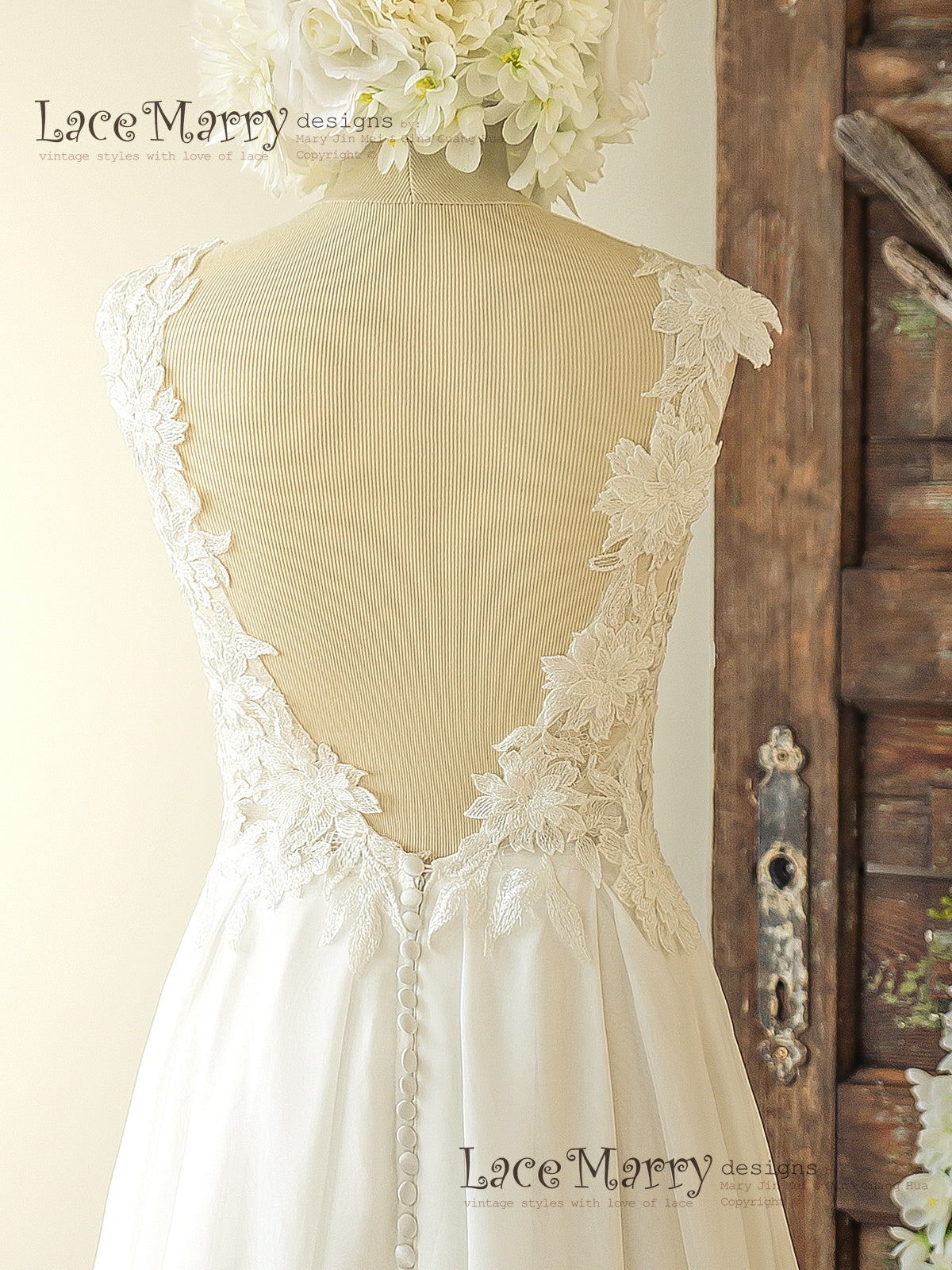 V Cut Open Back Lace Wedding Dress