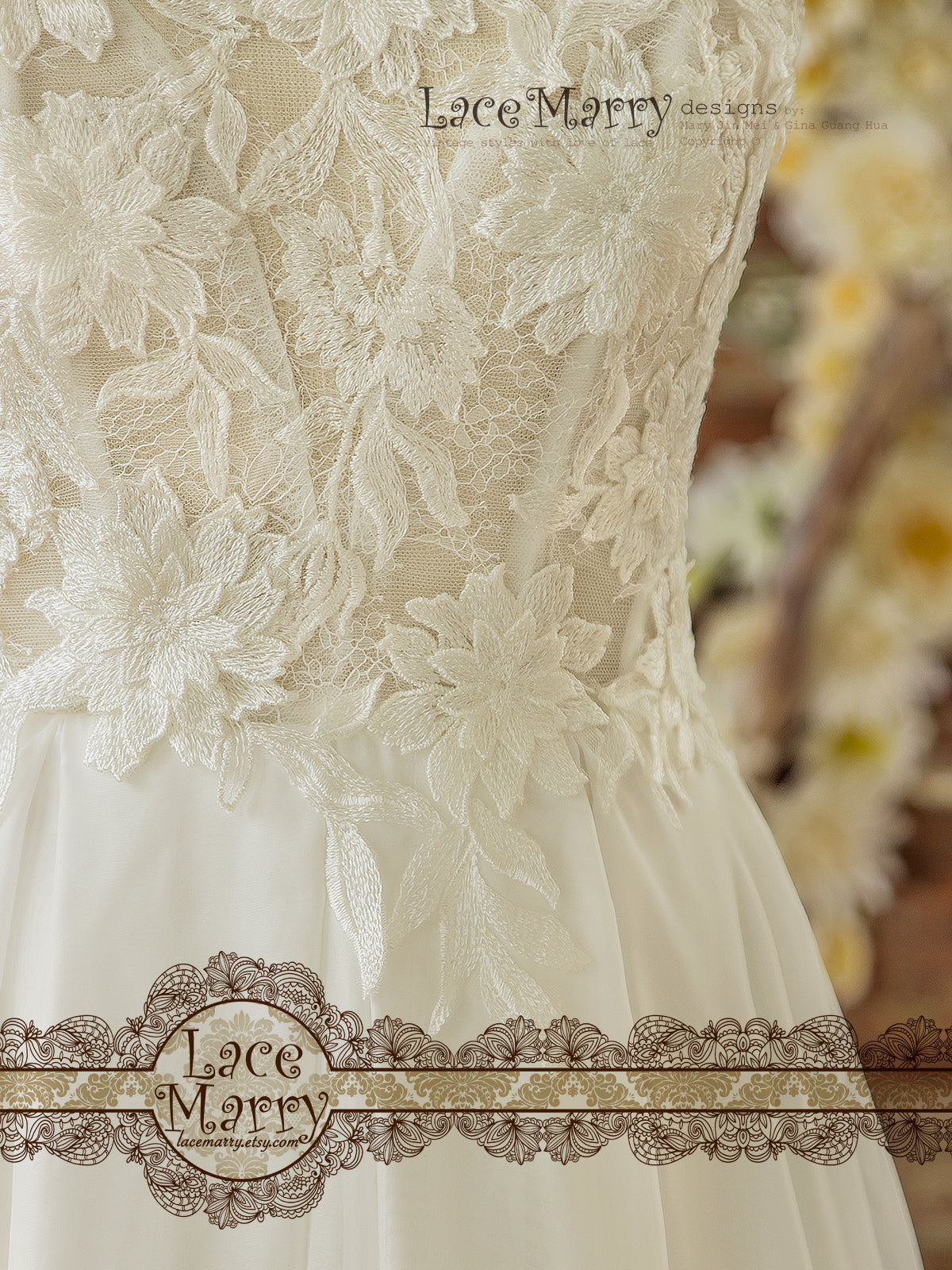 Boho Wedding Dress from 3D Flower Appliques
