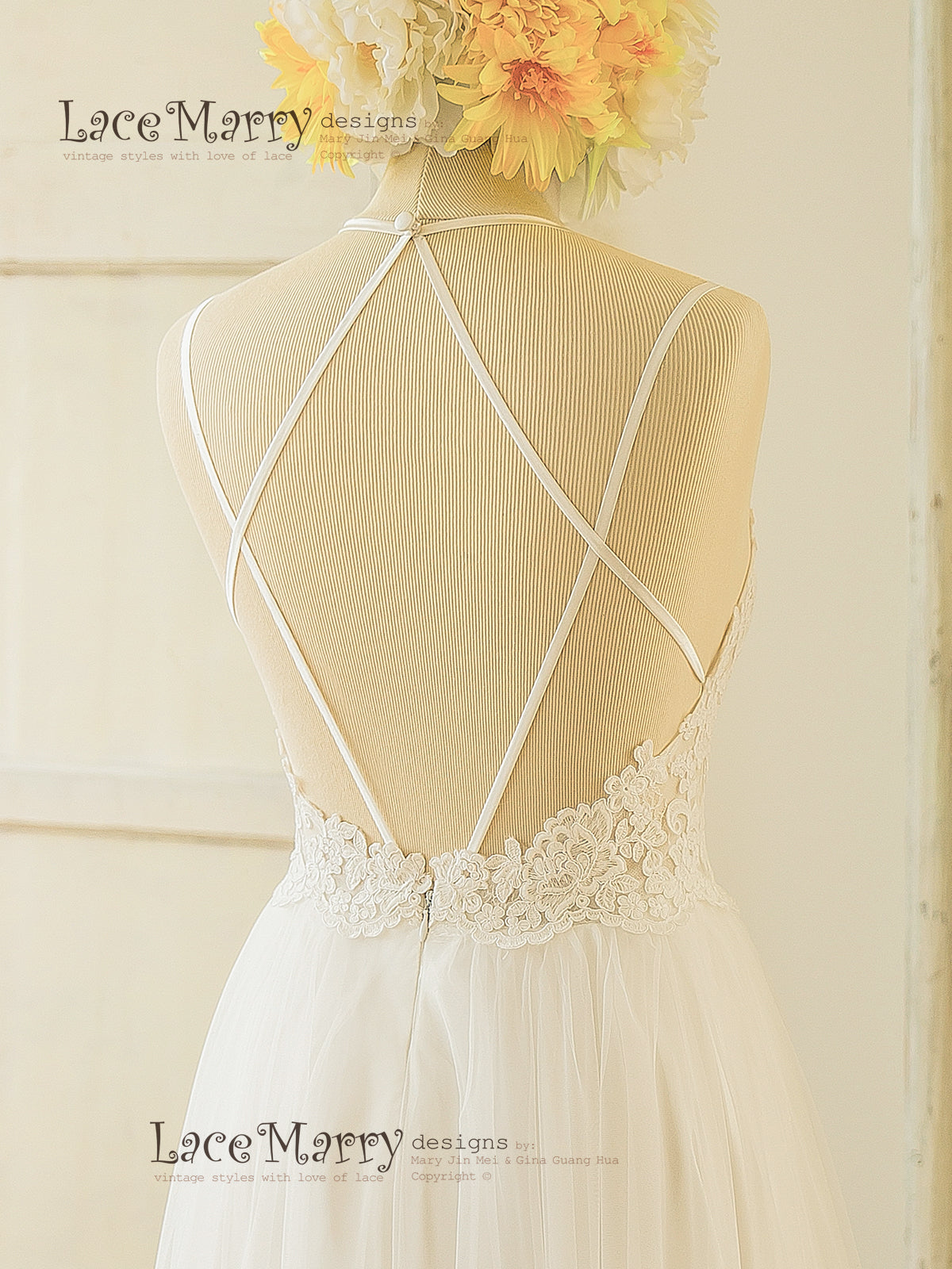 Elegant Boho Wedding Dress with Open Back