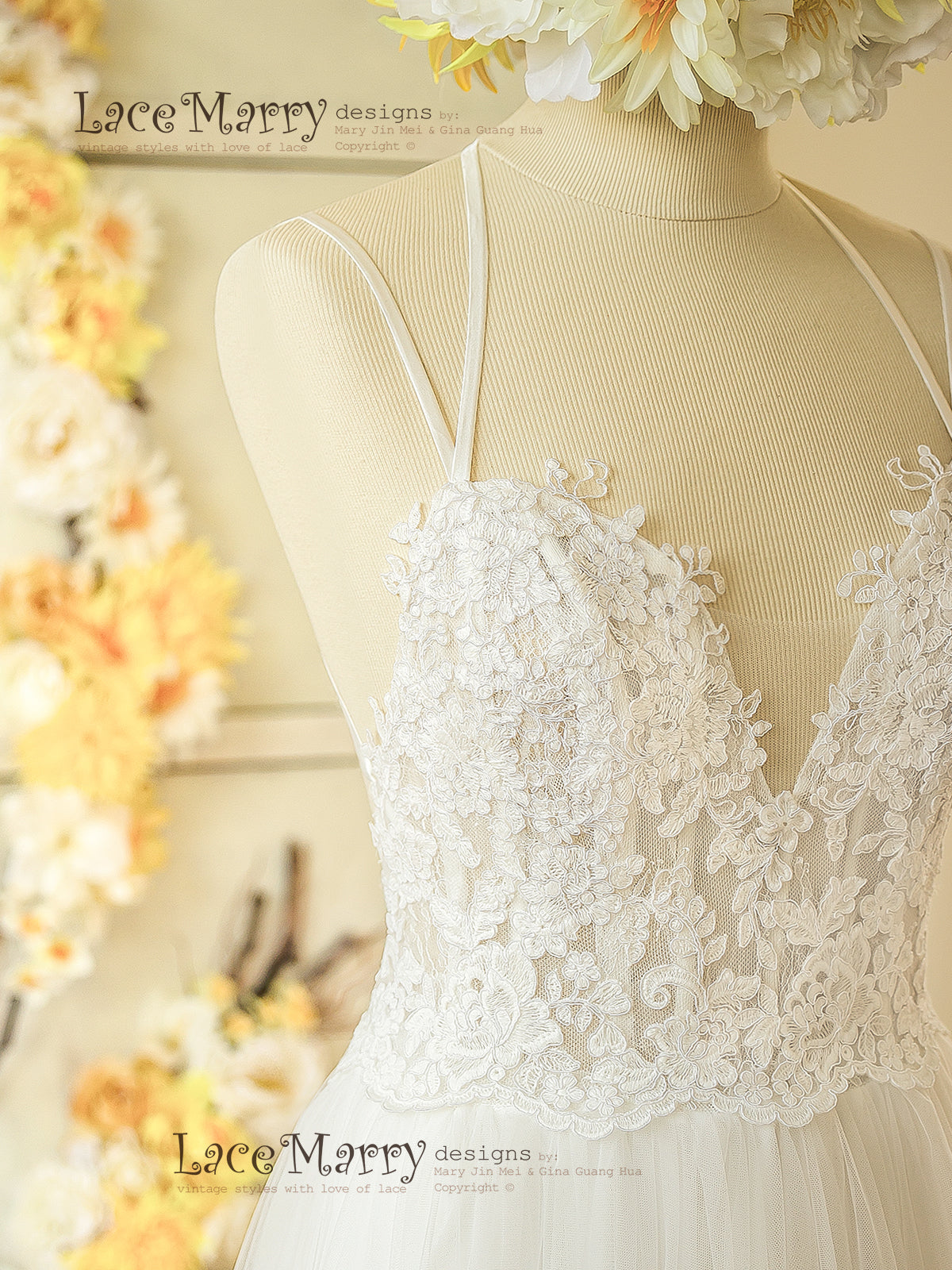 Boho Wedding Dress with Cross Design Straps