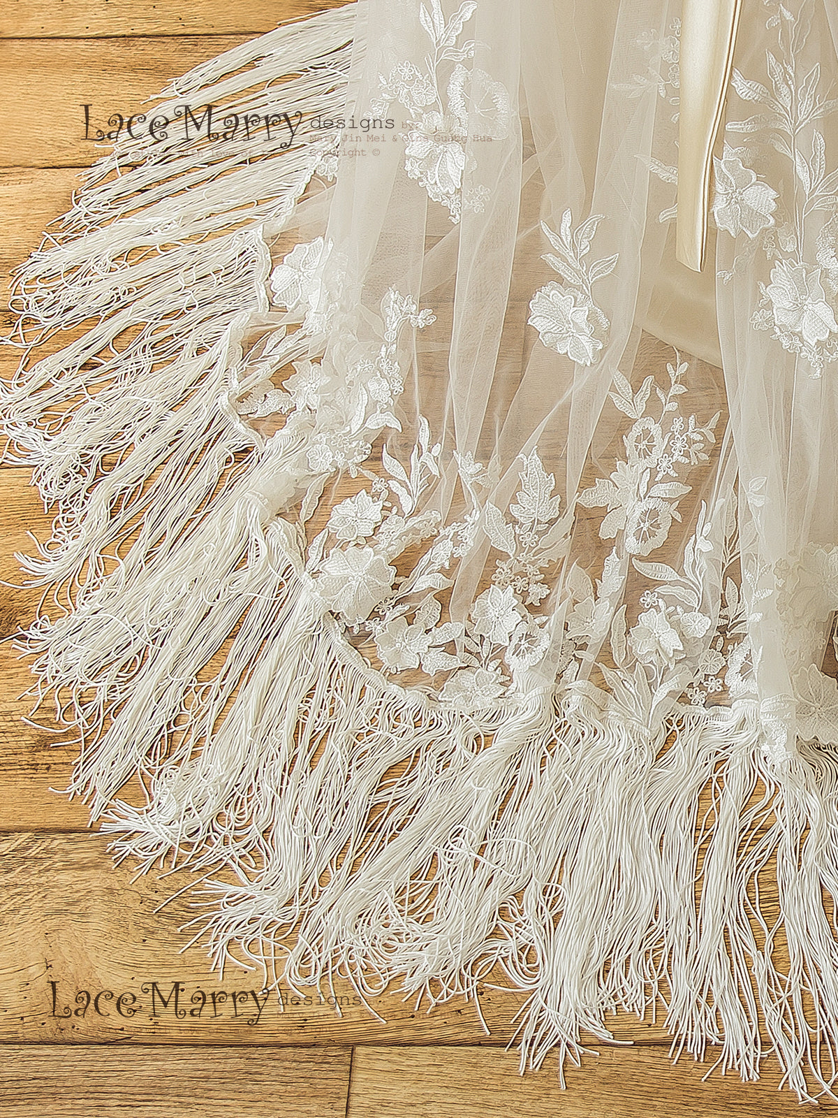 Fringed Hem Bohemian Lace Wedding Dress