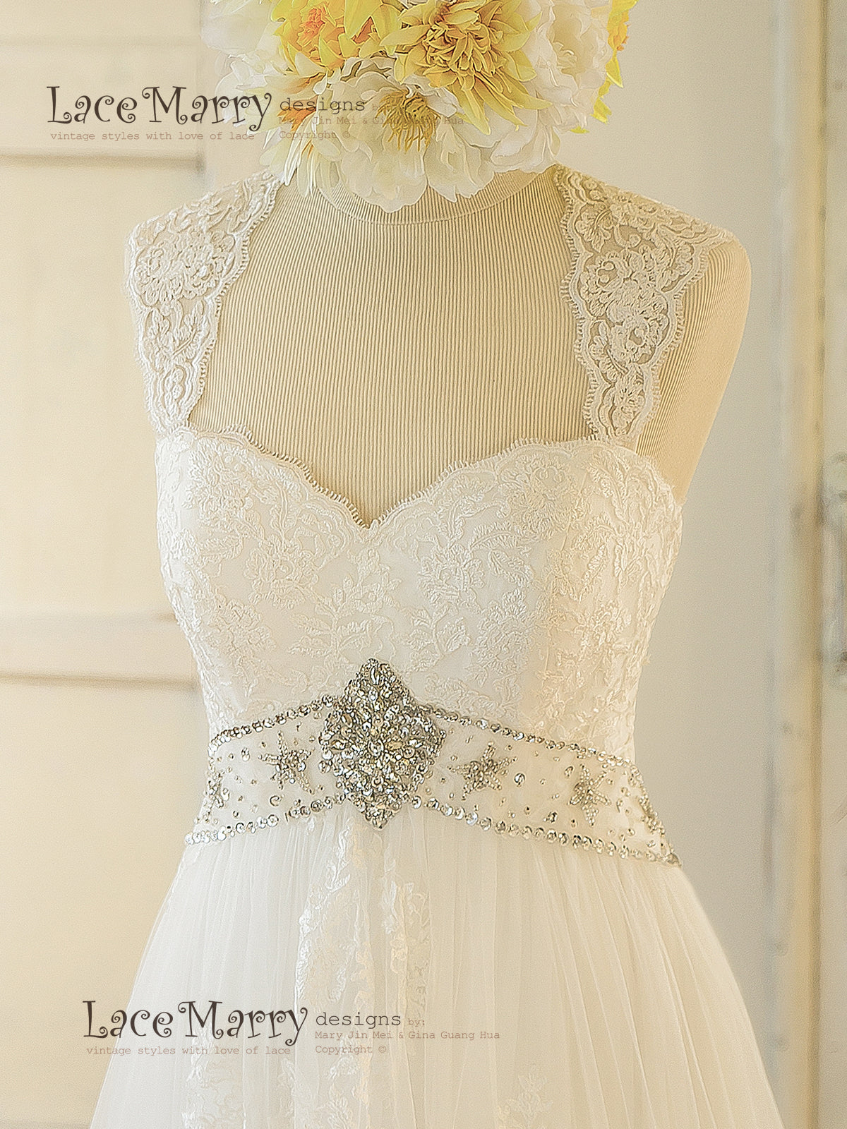 Wedding Dress with Sewn on Hand Beaded Belt